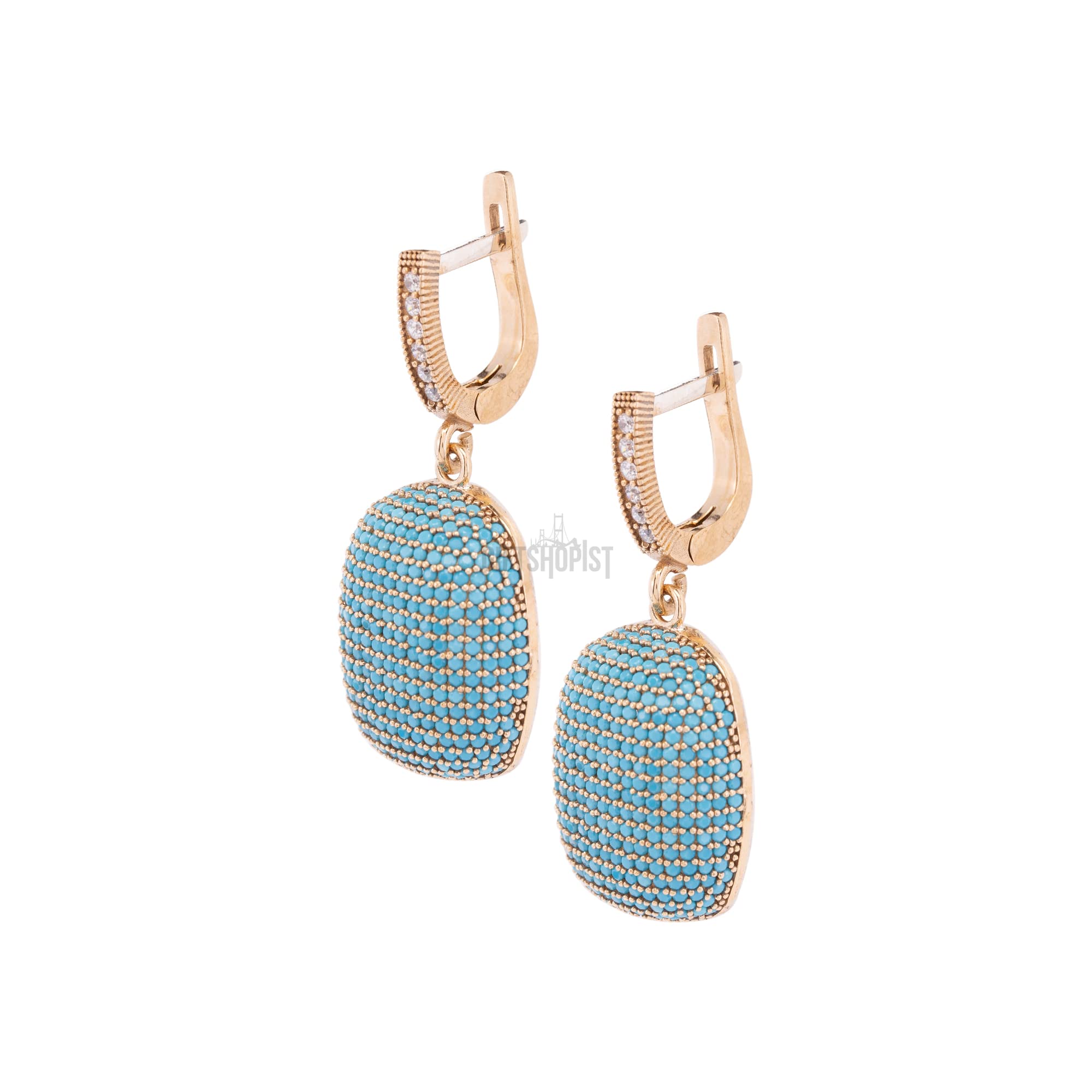 Handmade Turkish Jewelry - 925 Sterling Silver Turquoise Zircon Drop Earrings with Round Cut Stones | Boho Chic Accessories for Women, Perfect for Weddings & Special Occasions