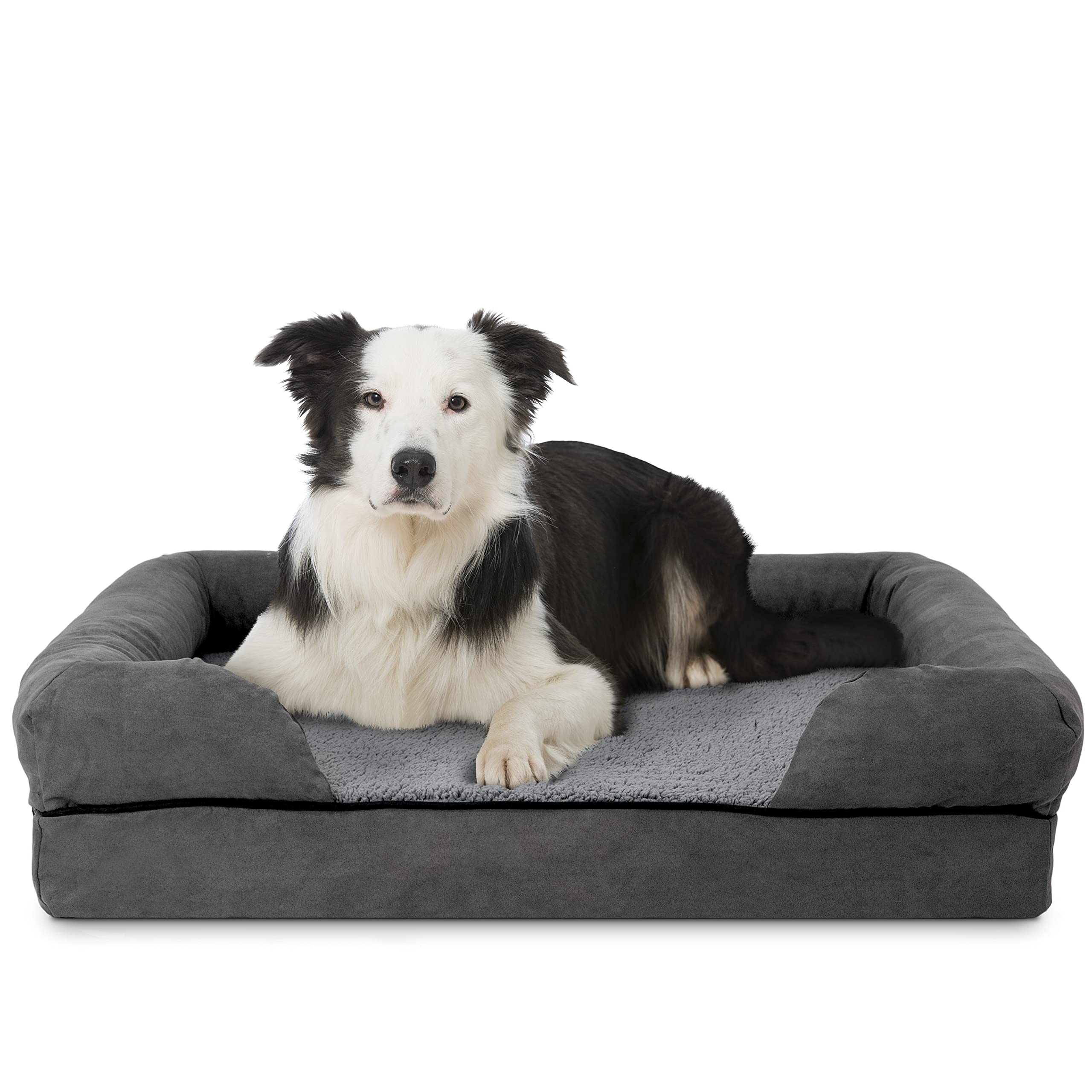 **Large Grey Plush Memory Foam Dog Bed for Arthritis & Joint Pain Relief - Orthopedic Support for Hip Dysplasia, Post-Surgery Recovery & Lameness - Waterproof Washable Cover - Vet Approved for Calming Comfort (Perfect for Senior Dogs & Post-Surgical Care)**