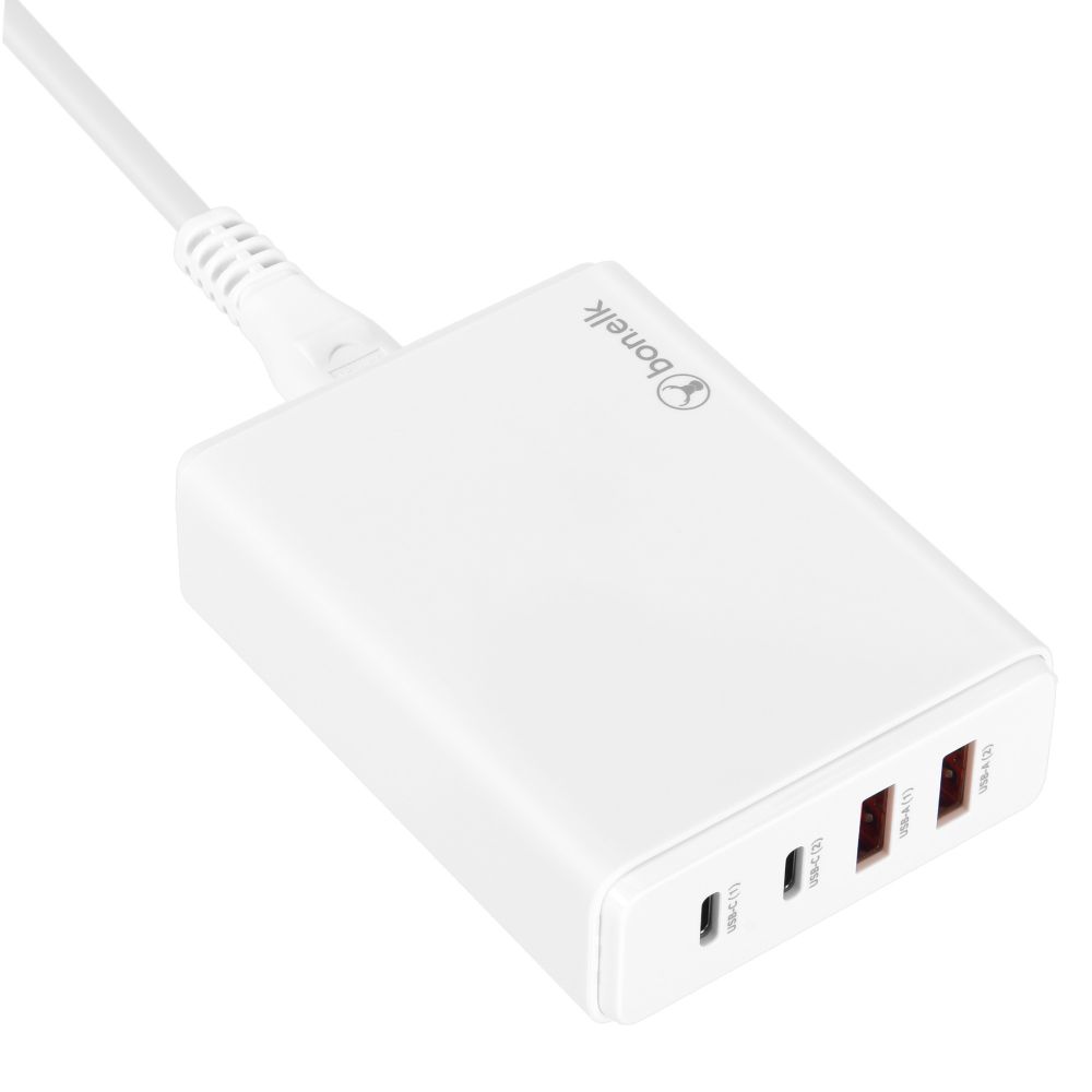 Bonelk 65W Desktop Charger with 2 USB-C & 2 USB-A Ports - Fast Charging for Phones, Tablets & Laptops | Perfect for Home, Office & Travel