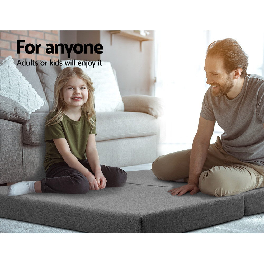 Double Size Folding Foam Mattress - Portable Bed Mat for Camping & Guest Room - Dark Grey Memory Foam Mattress Topper for Travel, Home & Temporary Sleeping Solutions