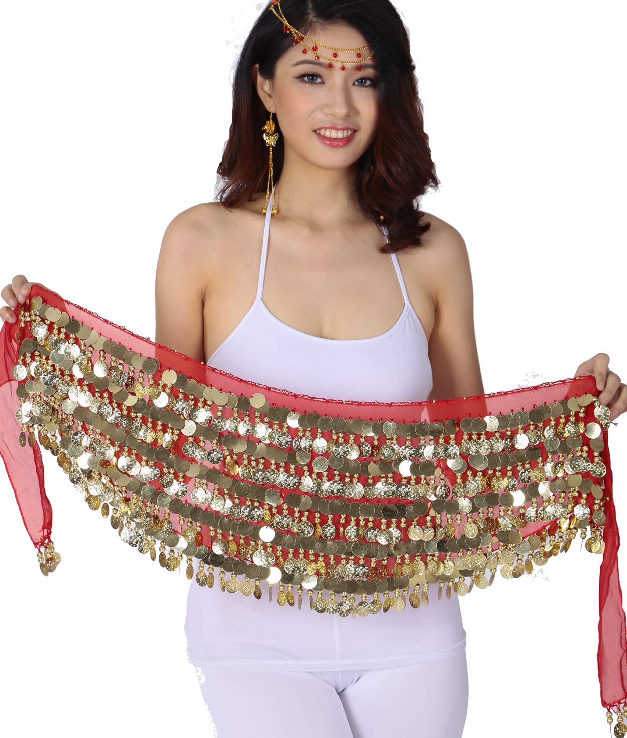 Belly Dance Hip Scarf with Jingling Coins - Elegant Chiffon Wrap for Women | Perfect for Dance Performances, Costume Parties & Fitness Classes