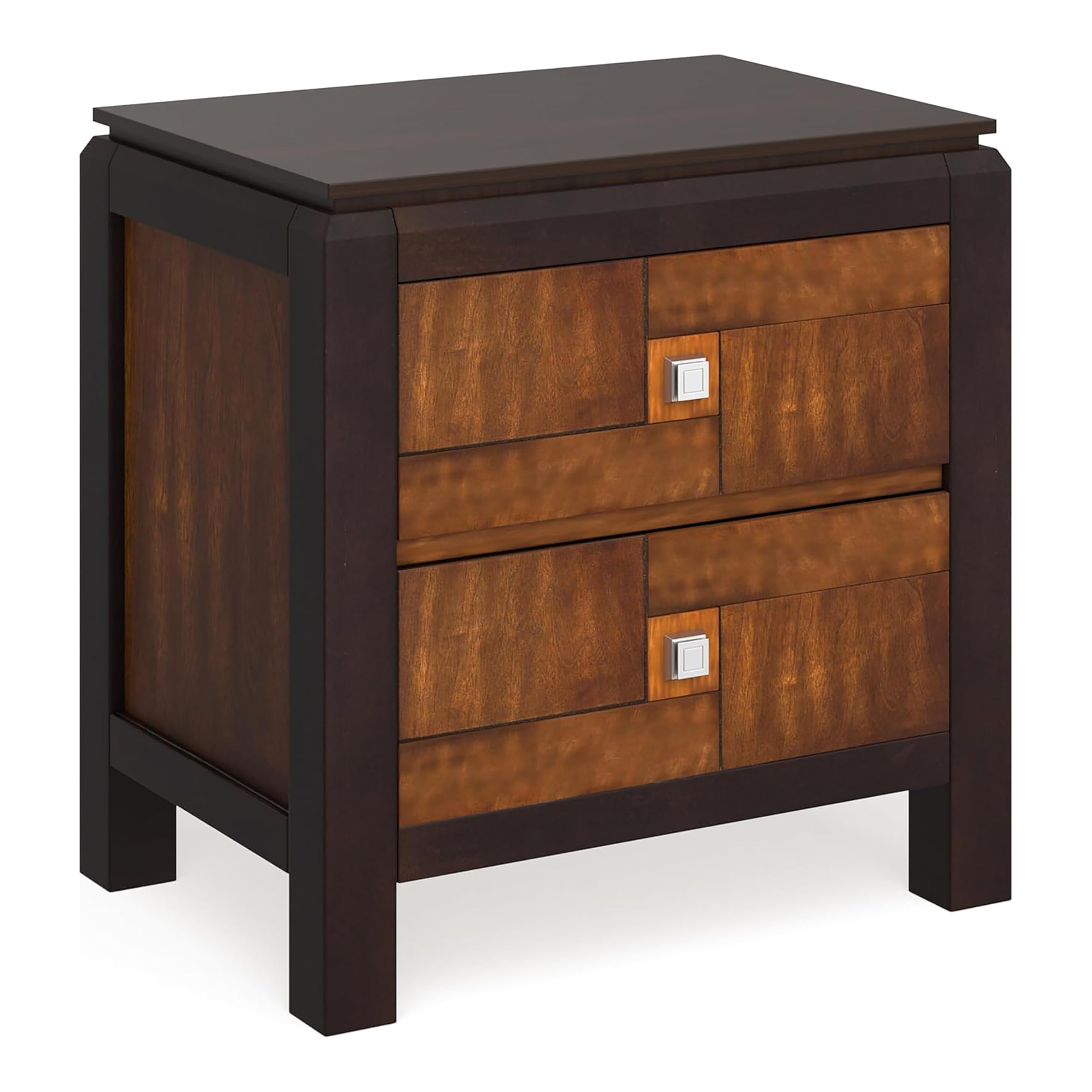 24/7 Shop at Home Petra 2-Drawer Nightstand - Solid Walnut Wood Bedside Table with Storage for Bedroom, Living Room & Office - Perfect for Small Spaces & Apartment Decor
