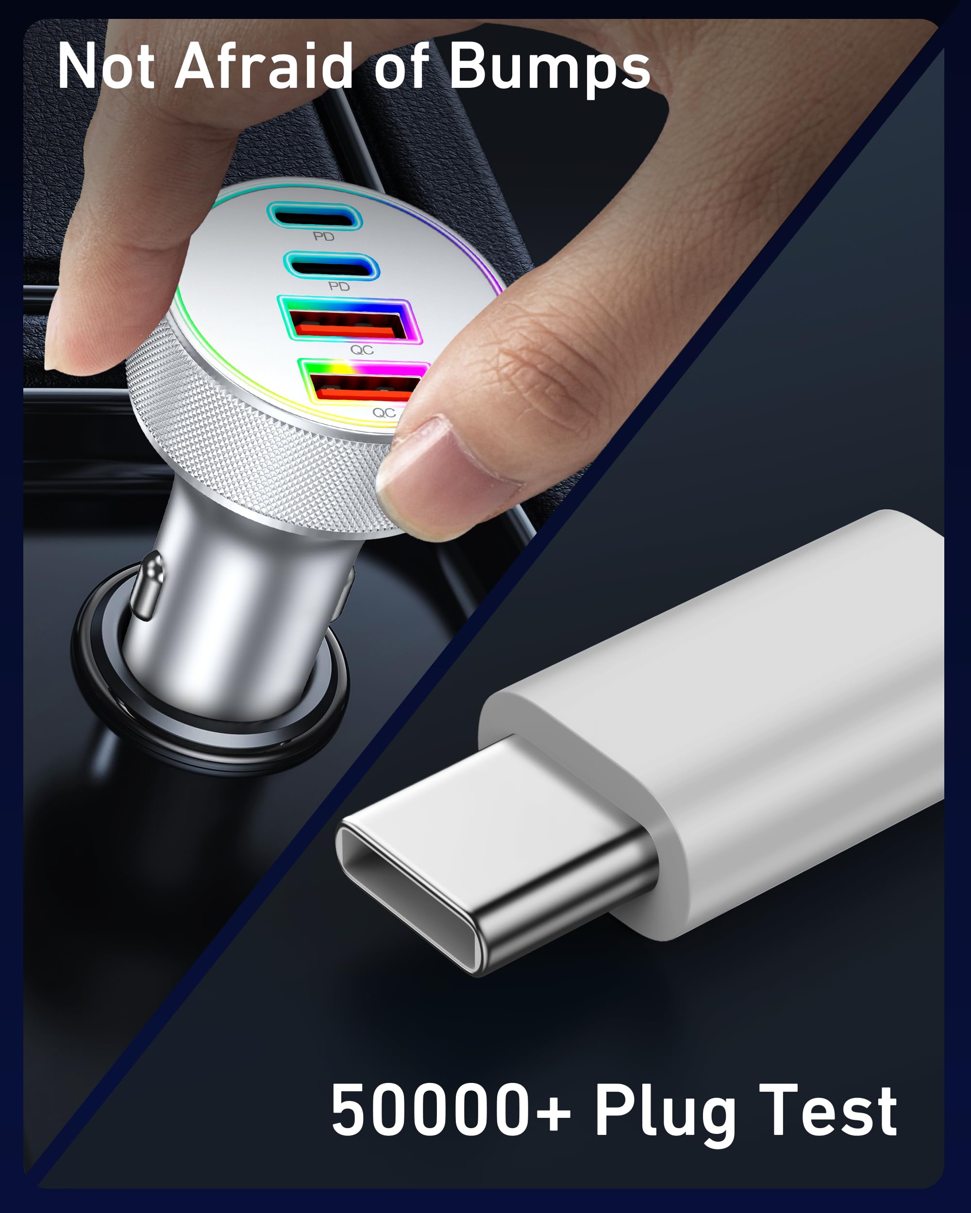 90W 4-Port Fast USB C Car Charger with 3FT Cable for iPhone 16/15 Pro Max - Dual Port Rapid Charging for iPhone 16 Series, iPad Pro/Air/Mini - Perfect for Road Trips & Long Commutes