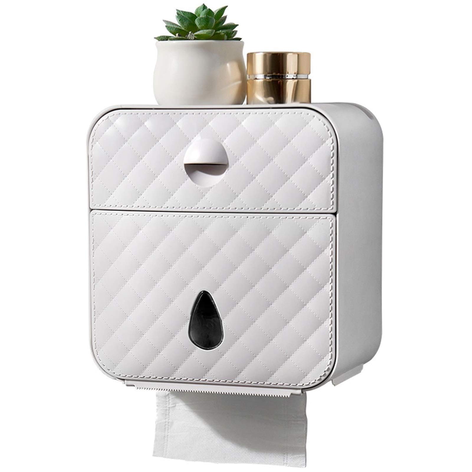 Waterproof Wall-Mounted Toilet Paper Holder - Space-Saving Tissue Roll Storage Shelf with No-Hole Installation for Bathroom, Kitchen, RV & Office Organization