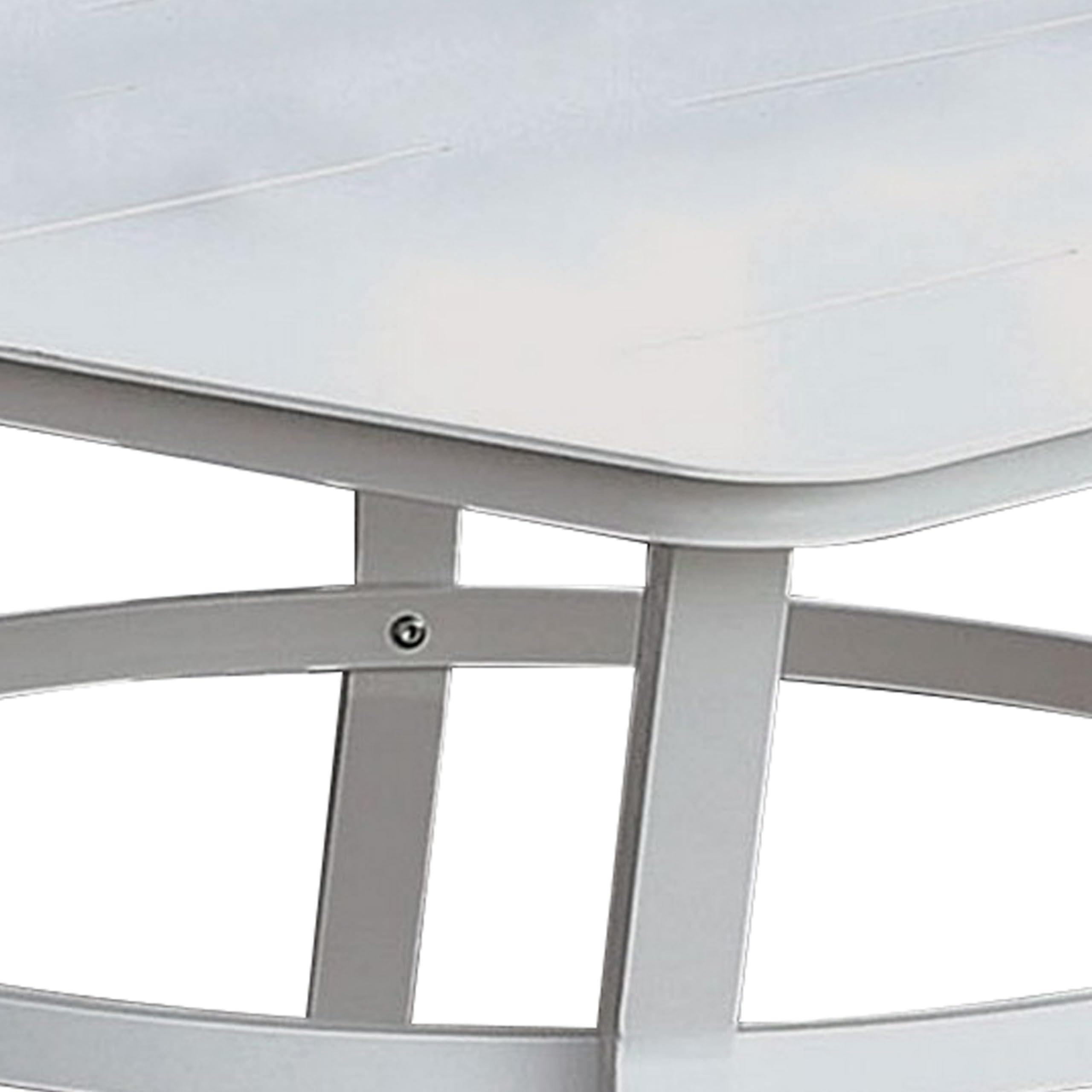 Benjara BM233798 White Aluminum Patio Table with Flared Legs - Outdoor Dining & Garden Furniture for Backyard, Poolside & Restaurant Use
