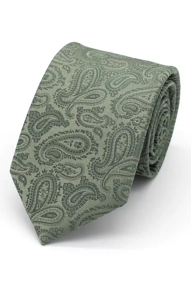 LA Smith Sage Small Paisley Tie and Pocket Square Set - Classic Men's Accessories for Weddings, Business & Formal Events