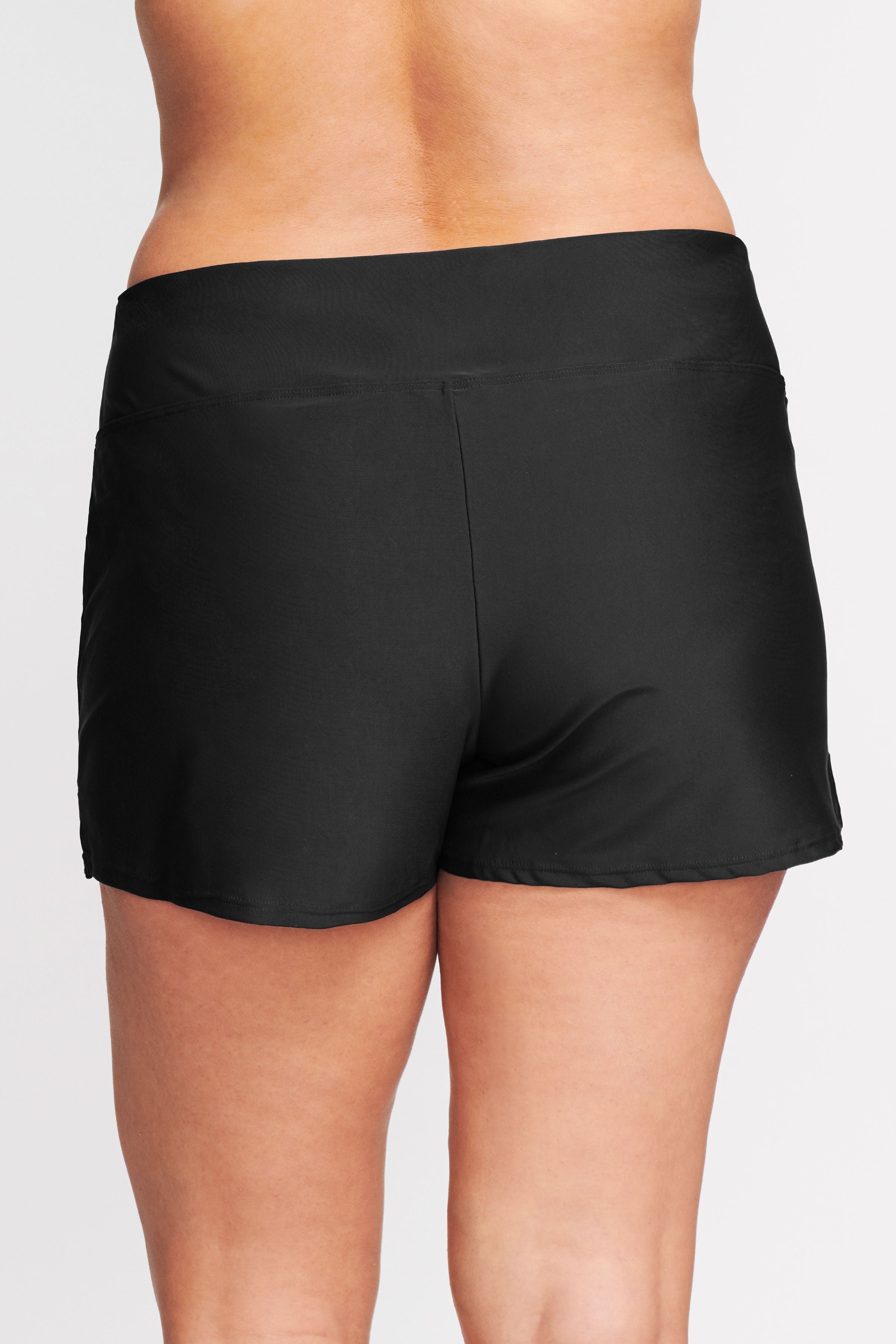 Plus Size Swim Shorts with Built-in Brief - Solid Black for Women | Comfortable & Stylish Beachwear for Swimming, Surfing & Vacation