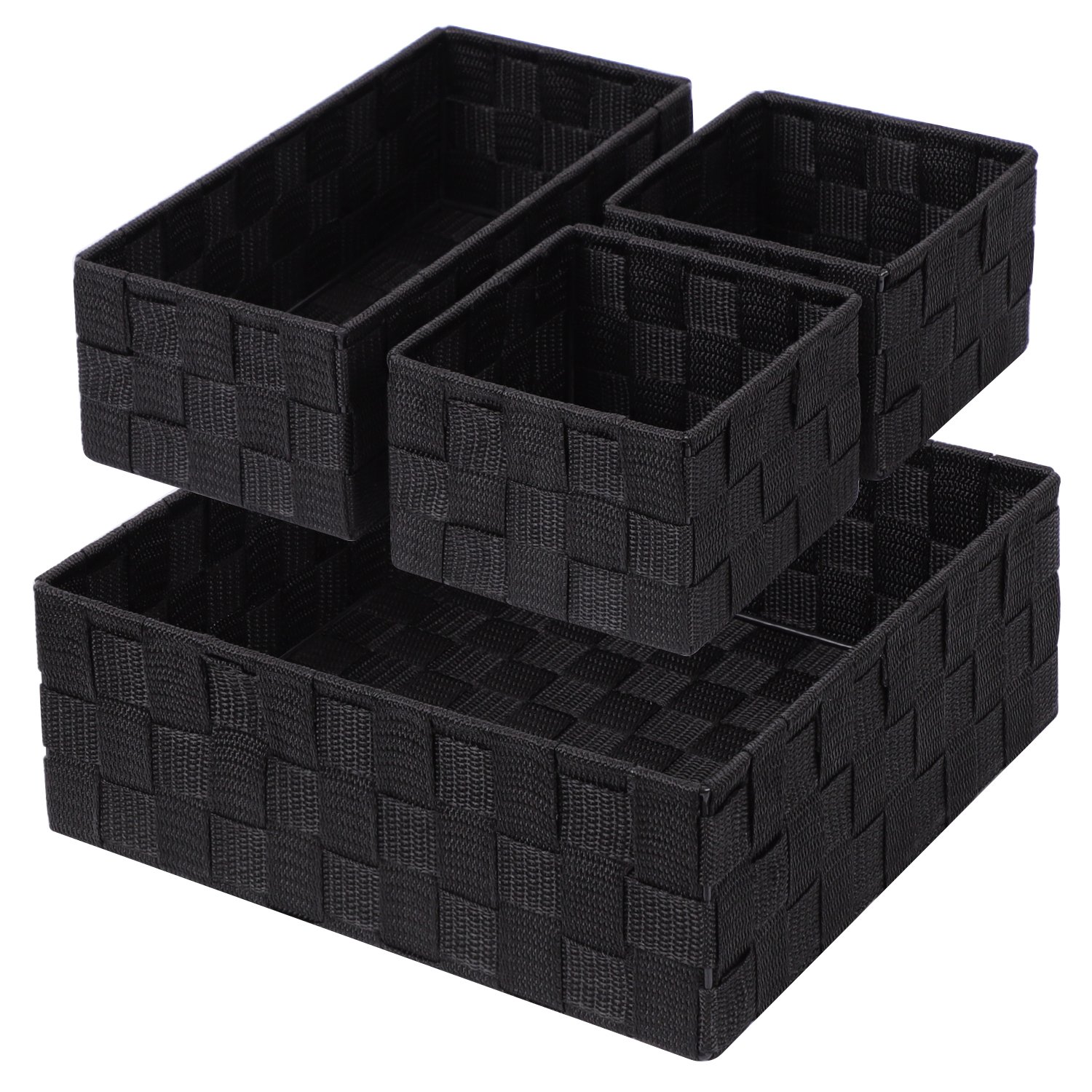 Woven Storage Baskets Set of 4 - Black Organizers for Drawer & Closet