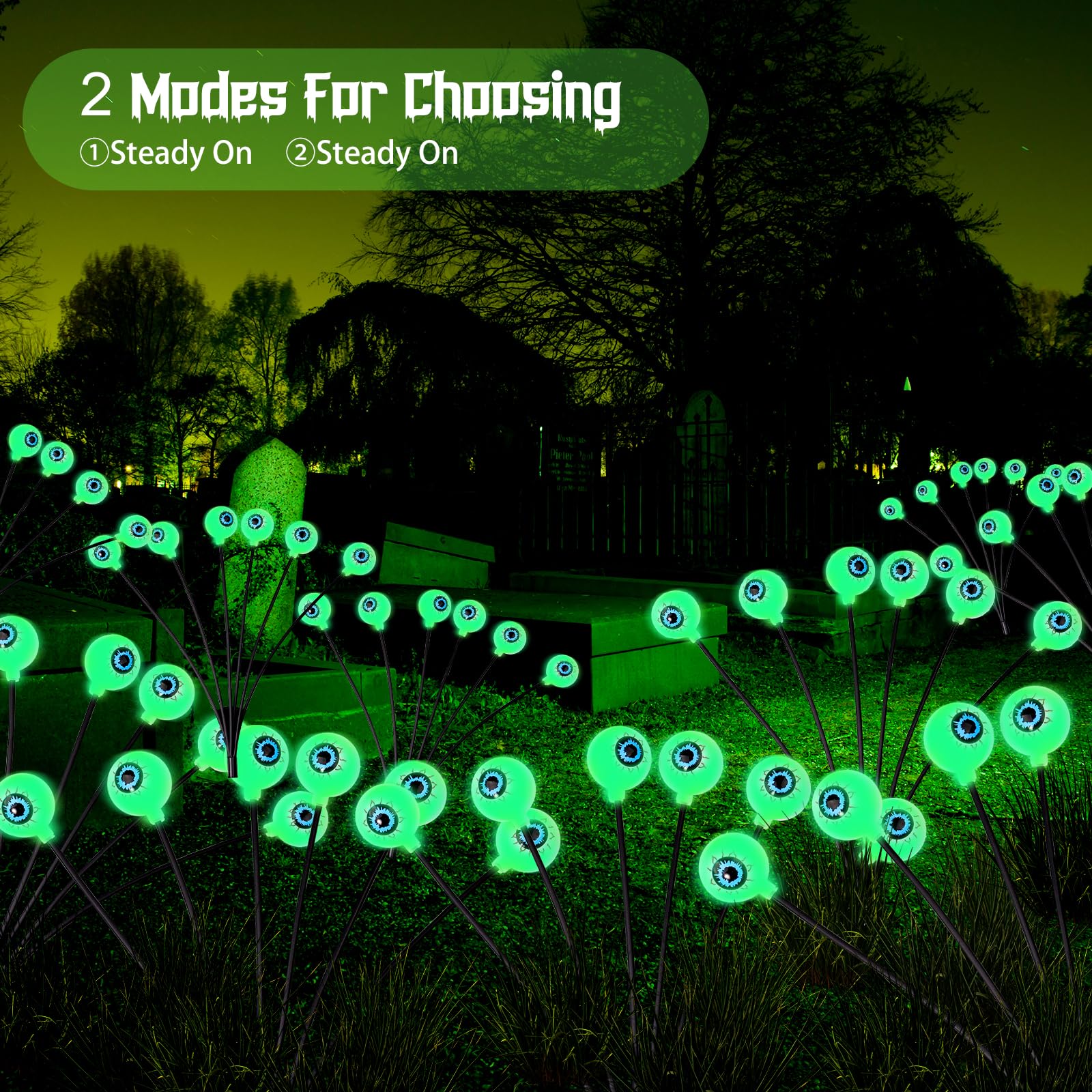 YBB 2 Pack Halloween Solar Eyeball Stake Lights - 12 LED Waterproof Swaying Scary Pathway Lights for Outdoor Garden, Yard & Lawn Decor | Perfect for Halloween Party, Haunted House & Spooky Pathway Lighting