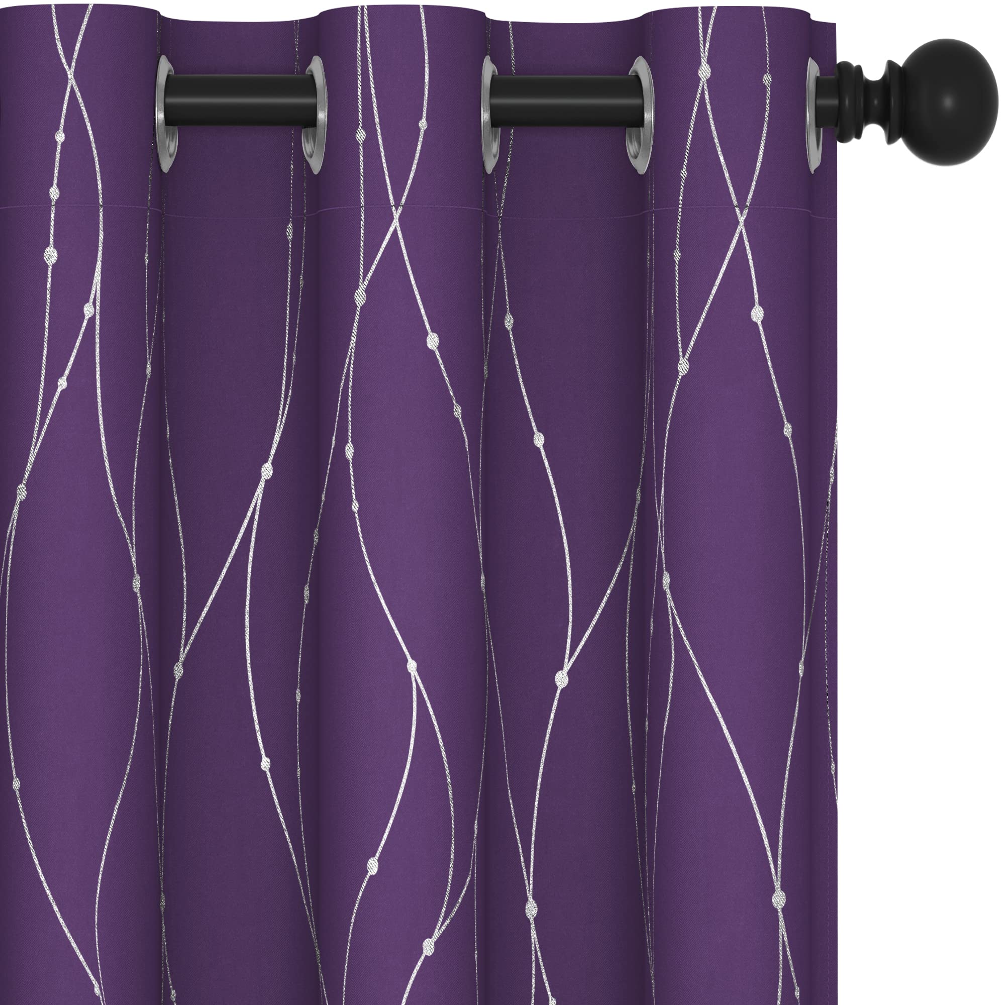 Deconovo Wave Line with Dots Printed Blackout Curtains - 90 Inch Long Grommet Window Drapes for Living Room & Bedroom (38x90 Inch, Purple Grape, 2 Panels) - Perfect for Light Blocking, Privacy & Home Decor