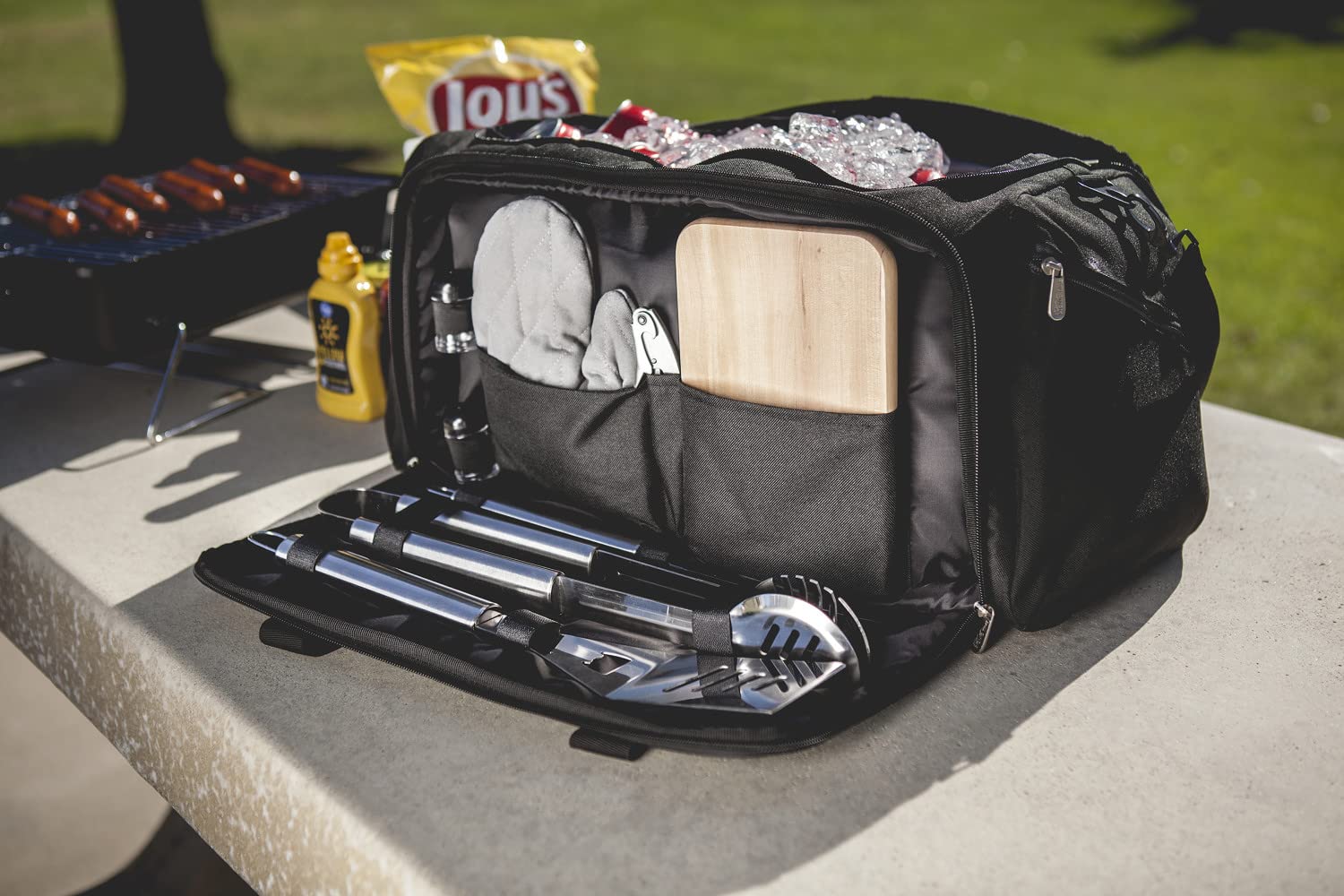 PICNIC TIME NCAA BBQ Kit Cooler Tote with Grill Tools & Accessories - Portable Outdoor Cooking Set for Tailgating, Camping & Backyard Parties