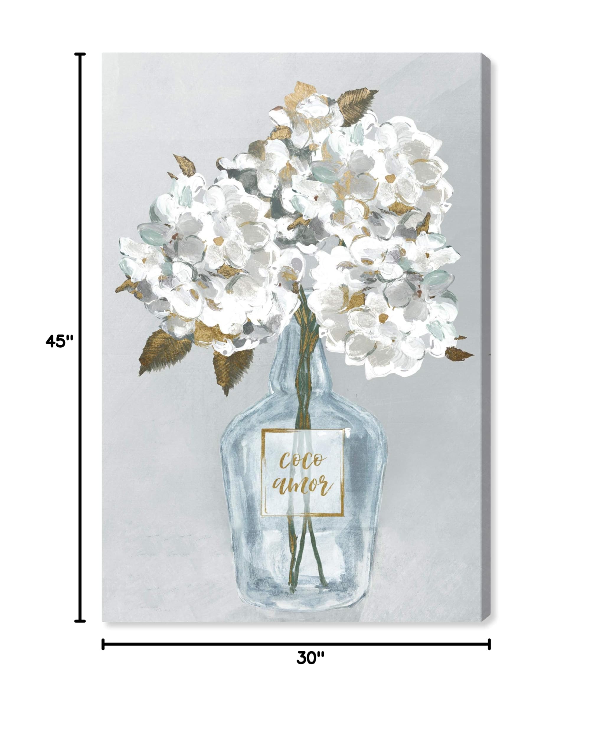 Oliver Gal Artist Co. Floral Wall Art Canvas Print 'Coco Amor Bouquet' - 30x45 Inch White & Gold Framed Home Decor - Perfect for Living Room, Bedroom & Office Wall Decoration