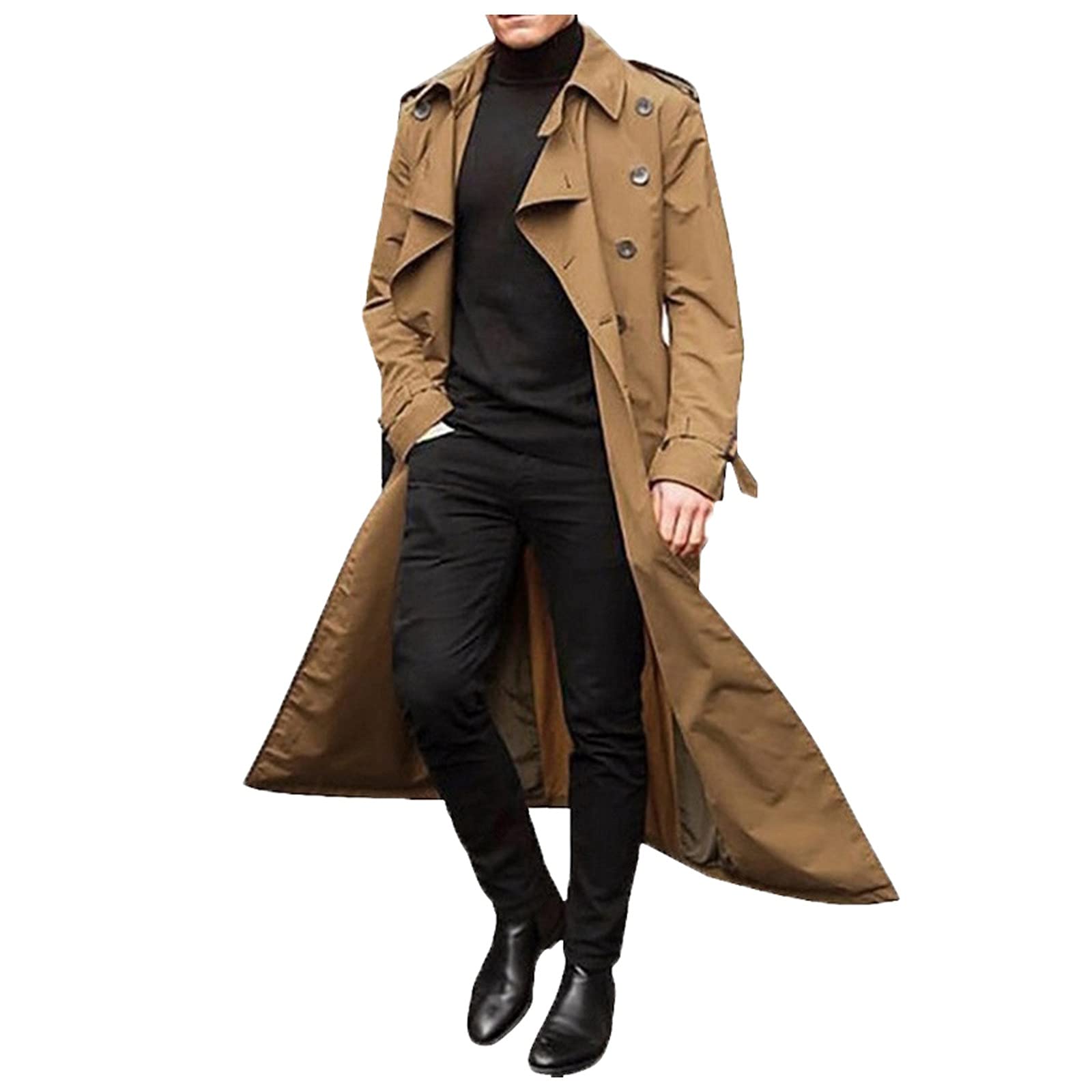 Men's Double Breasted Trench Coat with Belt - Long Loose Jacket for Autumn & Winter | Stylish Outerwear for Work, Travel & Formal Occasions