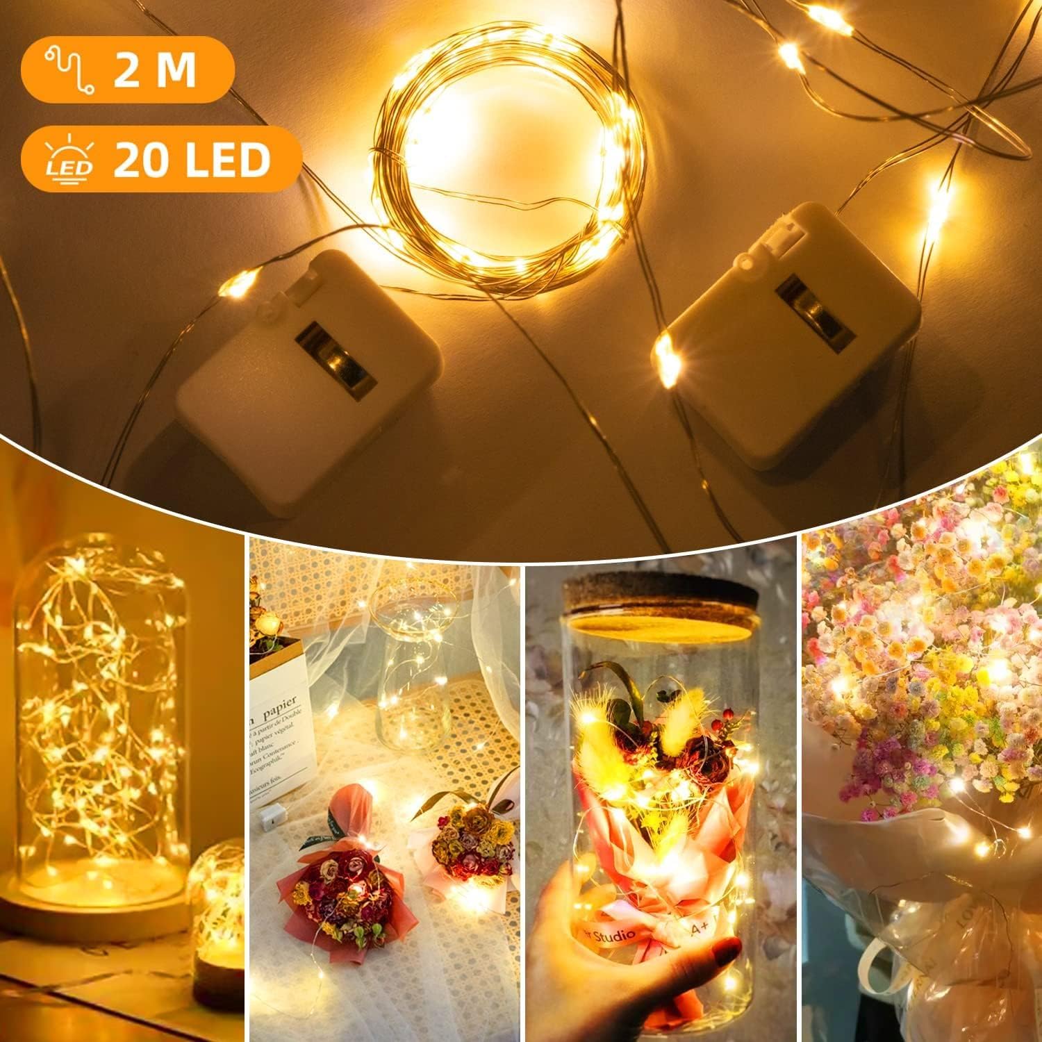 12 Pack 3 Modes LED Fairy Lights Battery Operated - 2M 20LED Mini String Lights with Silver Wire, IP65 Waterproof for Indoor Outdoor Use - Perfect for Jars, Christmas Decorations, Party Lighting, Bedroom Ambiance, Wedding, Garden and Home Decor