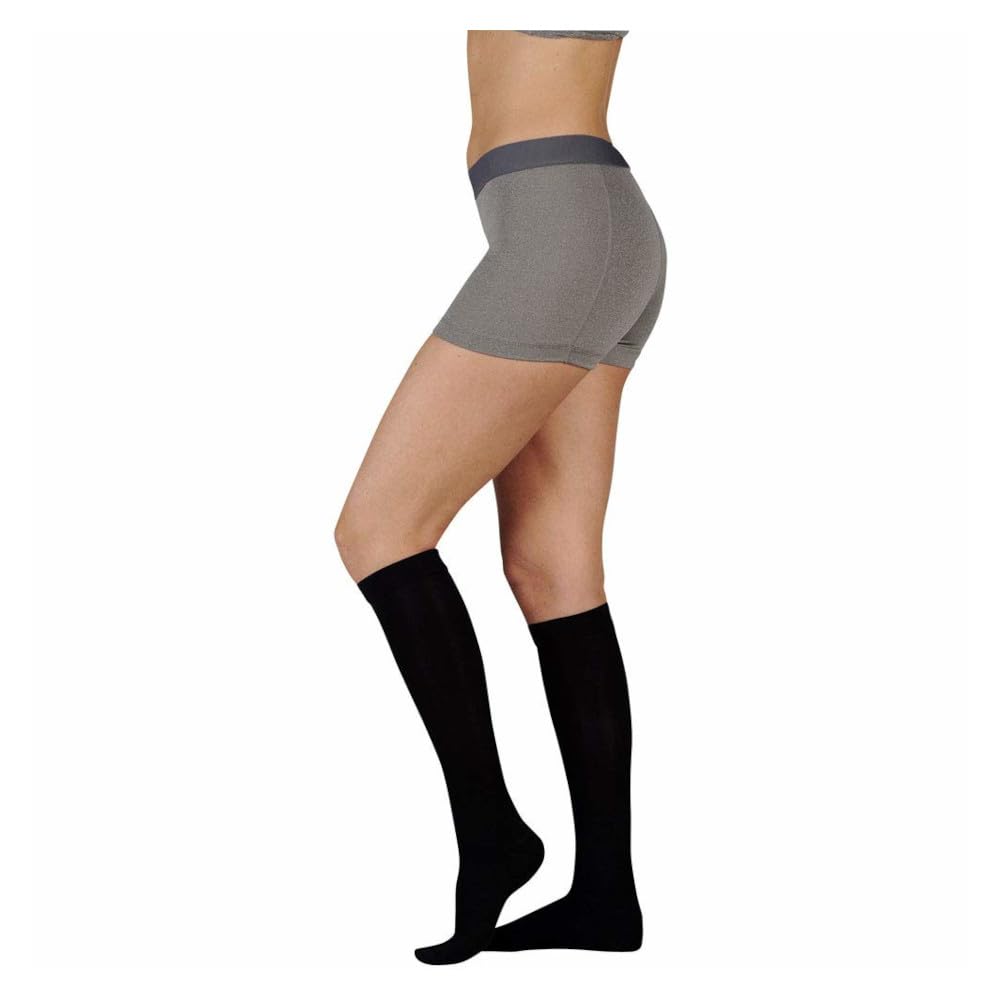 Juzo Dynamic Varin Closed Toe Compression Stockings 30-40 mmHg for Men & Women - 2-Way Stretch Knee High Socks with Silicone Top Band | Medical Grade Compression Therapy | Made in USA | Black | Petite Size | Ideal for Varicose Veins, Edema, Post-Surgery Recovery & Travel