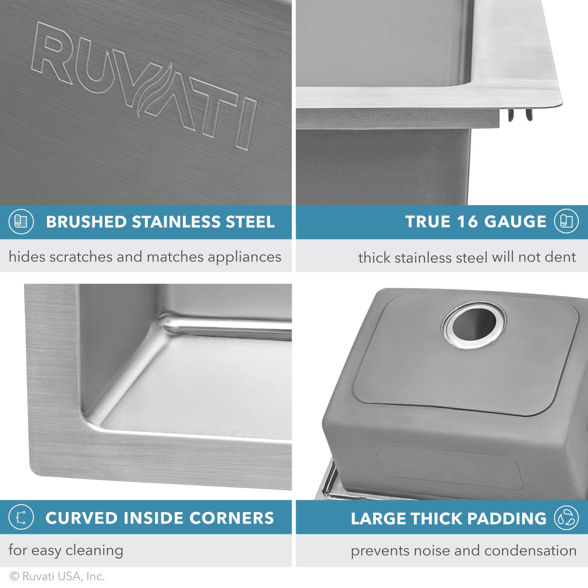 Ruvati 33 x 22 Inch Topmount Double Bowl Kitchen Sink - 16 Gauge T-304 Stainless Steel Drop-in Sink with Brushed Finish - Perfect for Modern Kitchens, Dishwashing & Food Prep (Model RVM5150)
