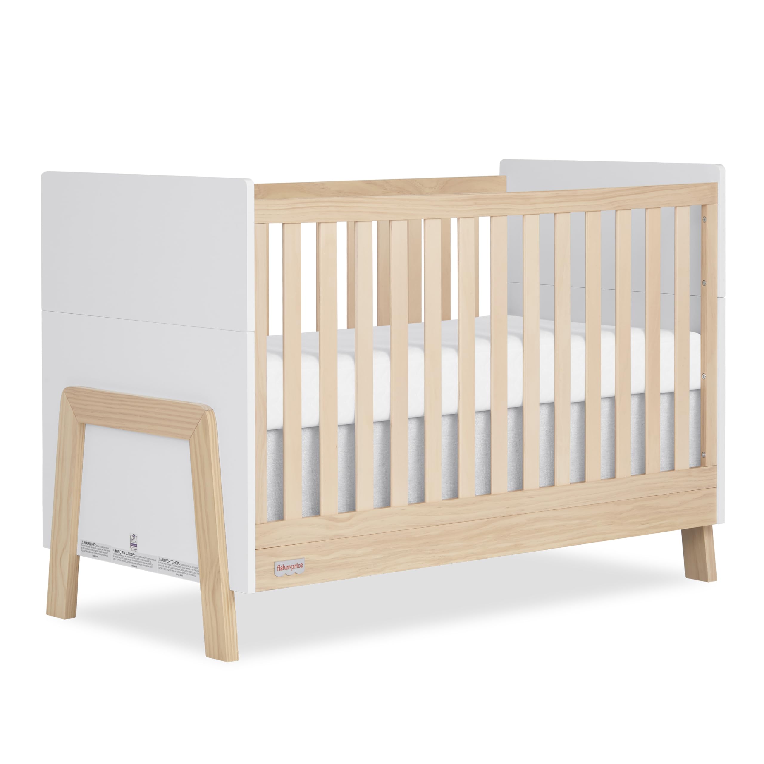 Dream On Me Fisher-Price Iris 4-in-1 Convertible Crib - Greenguard Gold & JPMA Certified Baby Crib | Converts to Day Bed, Toddler Bed & Full Size Bed | Safe Nursery Furniture for Newborns & Growing Kids | Perfect for Baby Rooms, Daycares & Family Homes