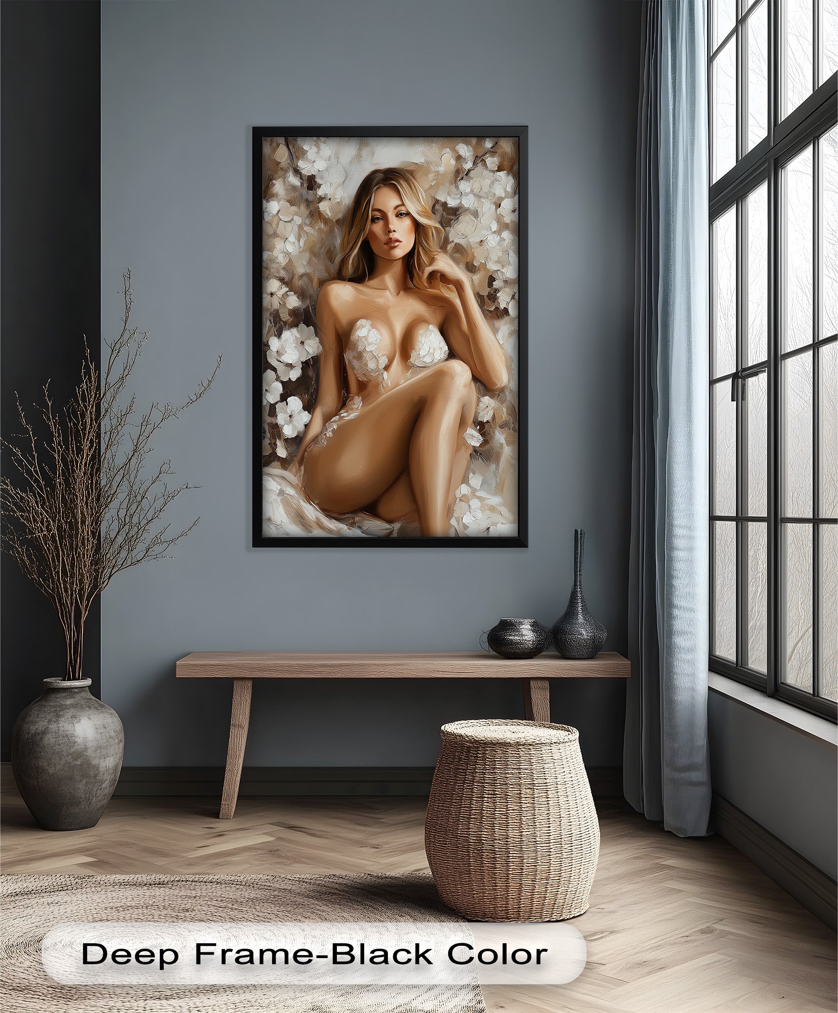 Blossom Muse Romantic Nude Oil Painting - Handmade Canvas Art for Home Decor, Bedroom & Living Room Wall Art