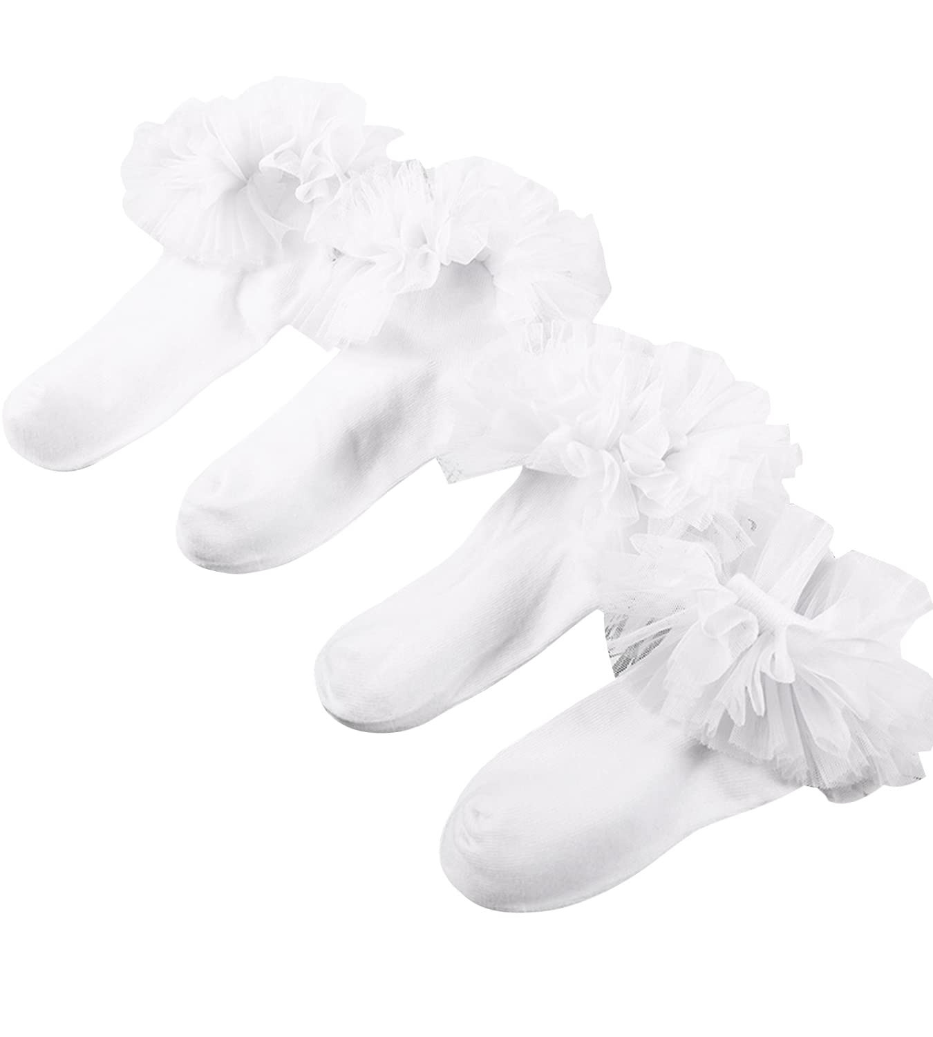 MZLIU 2 Pairs Toddler Girls Latin Dance Socks - Lace Ruffles Ballet Performance Socks for Kids - Perfect for Dance Shows, Recitals & Costume Accessories