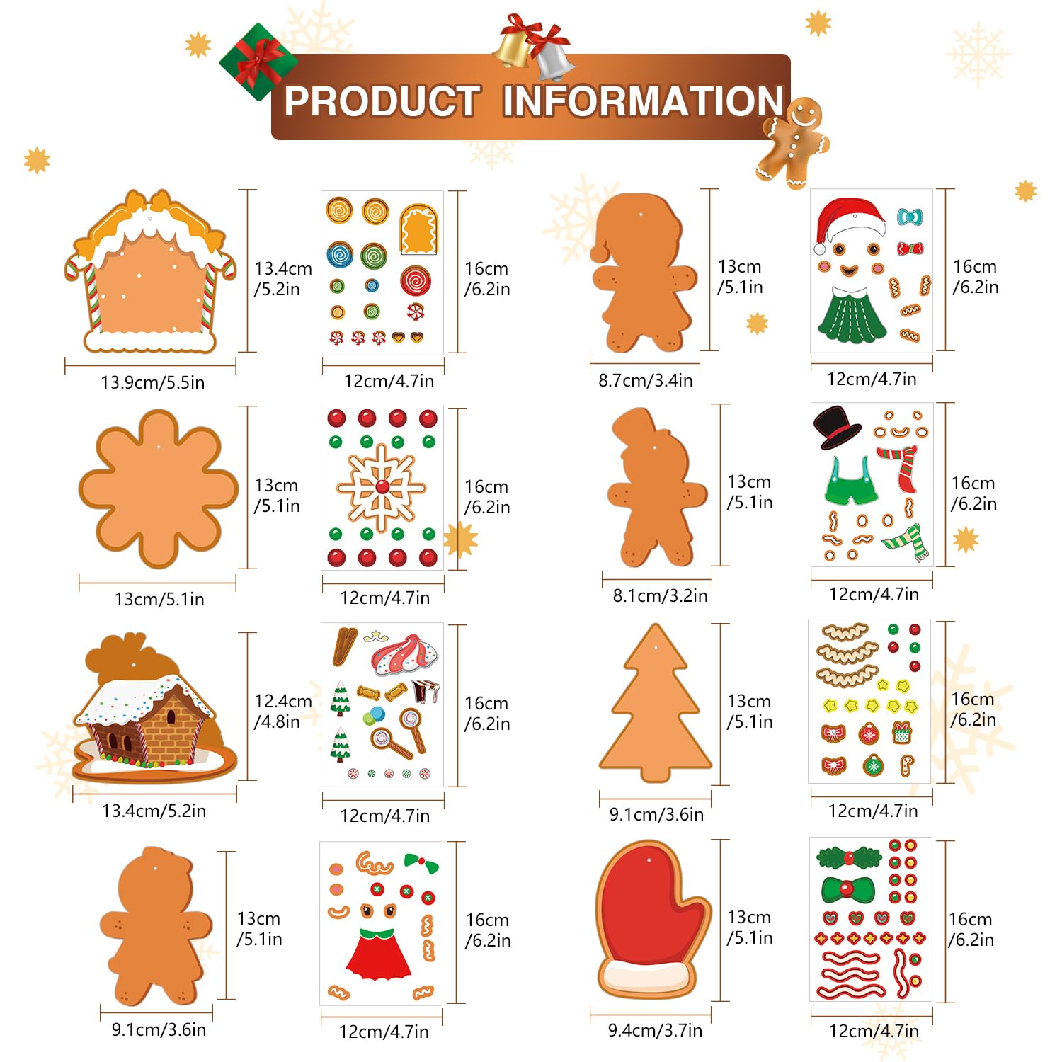 32 Pcs DIY Christmas Gingerbread Cookie Ornaments Kit - Holiday Tree Decorations, Xmas Classroom Party Favors & Crafts for Kids (Perfect for Christmas Decor, Gift Making & School Activities)