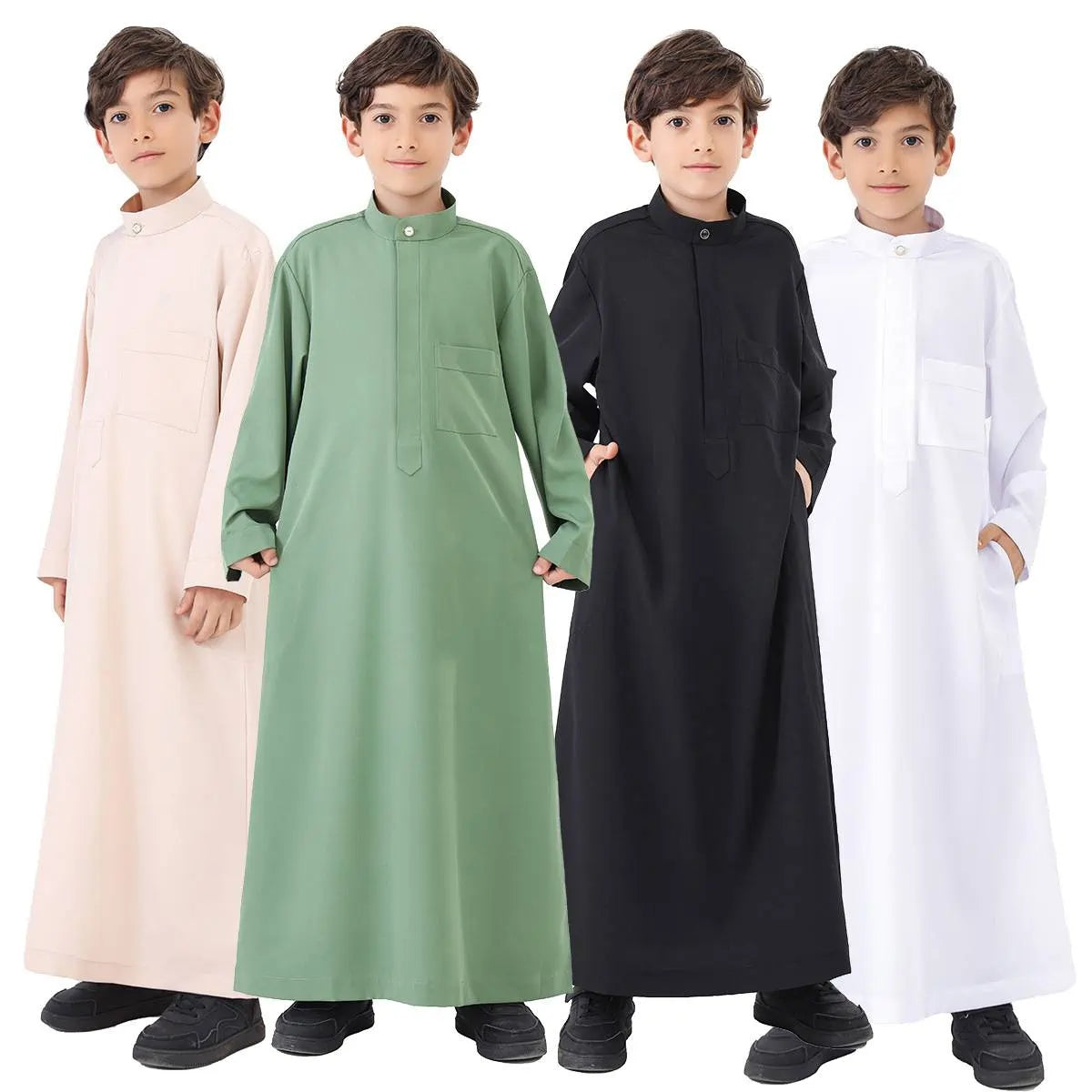 Middle East Arab Boy Thobe Thawb with Pocket #B24886 - Traditional Islamic Robe for Kids, Eid & Special Occasions