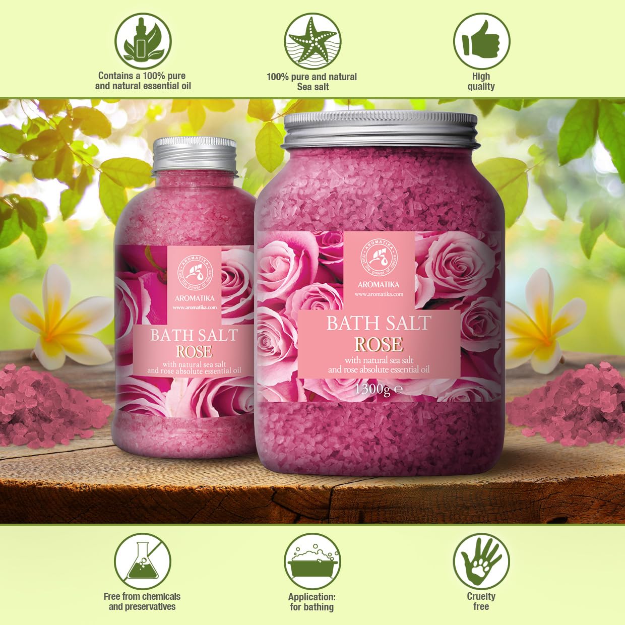 Natural Rose Bath Salts Set (2x46oz) with Rosewood Oil & Rose Extract | Relaxing Aromatherapy Spa Treatment for Body Care, Beauty & Wellness | Perfect for Stress Relief, Bubble Baths & Home Spa Days