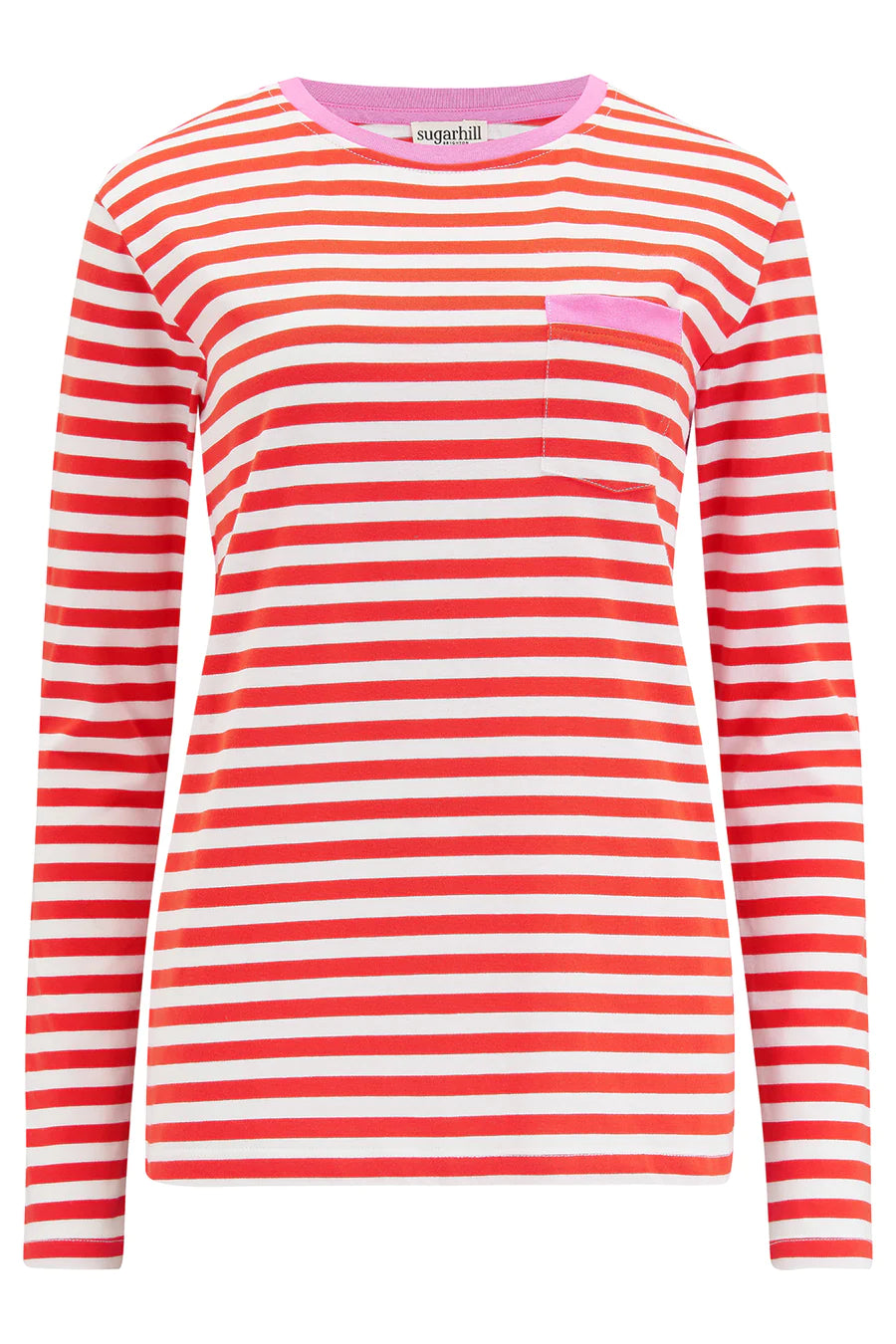 Brunswick Women's Jersey Top - Soft Comfortable Short Sleeve T-Shirt (Red, Off White/Pink Highlight) - Perfect for Casual Wear, Gym & Everyday Outfits