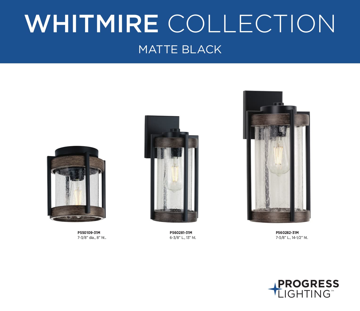 Whitmire Collection 1-Light Clear Seeded Glass Farmhouse Outdoor Wall Lantern with Aged Oak Accents in Matte Black - Perfect for Porch, Patio, Garden, and Entryway Lighting