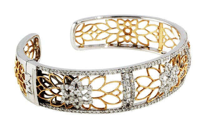 18K Rose Gold & White Gold Diamond Cuff Bracelet for Women - Elegant Stackable Bangle for Wedding, Anniversary & Special Occasions