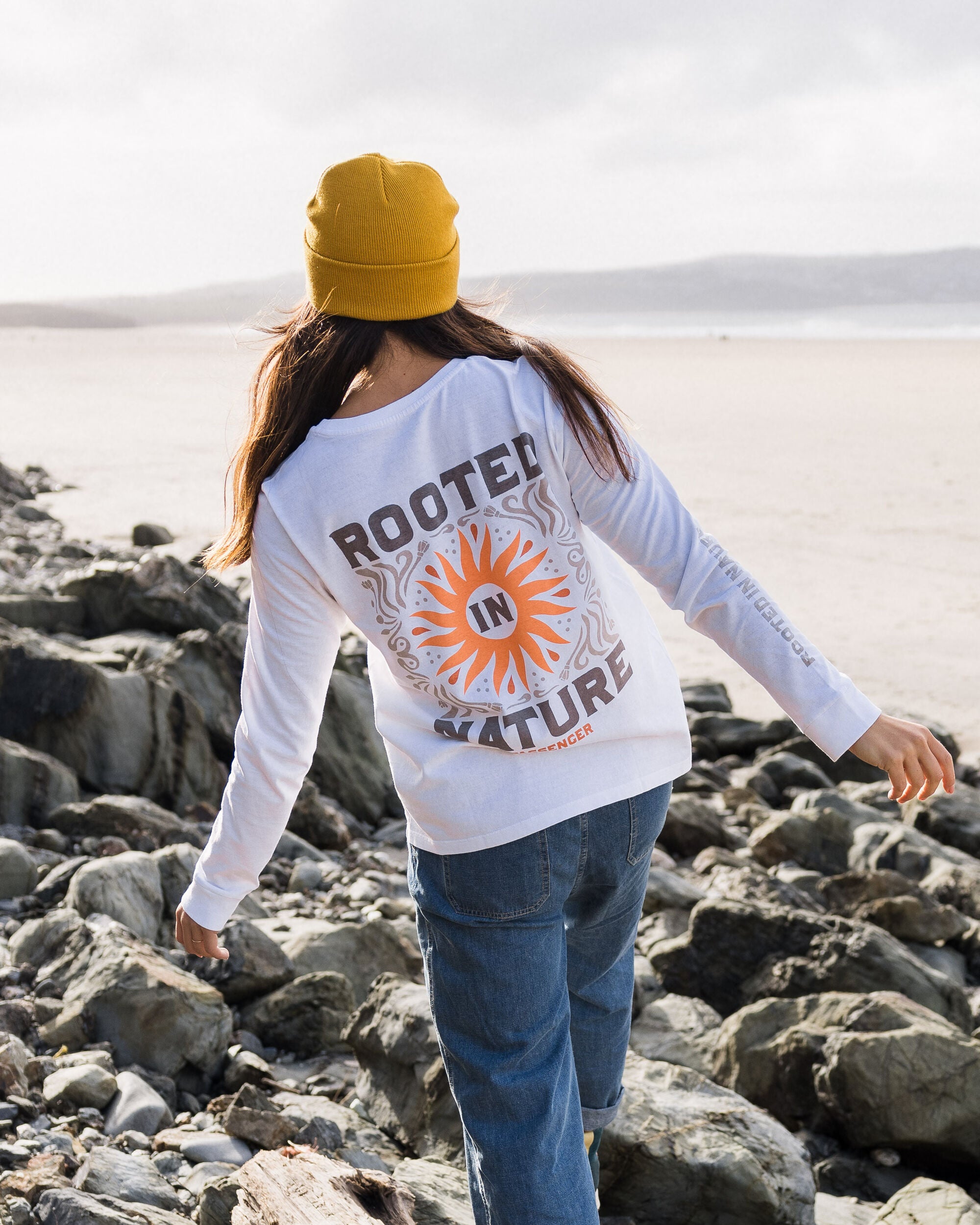Rooted In Nature Organic Cotton Long Sleeve T-Shirt for Men & Women | Comfortable Eco-Friendly Casual Wear | Perfect for Hiking, Camping & Outdoor Activities (White)