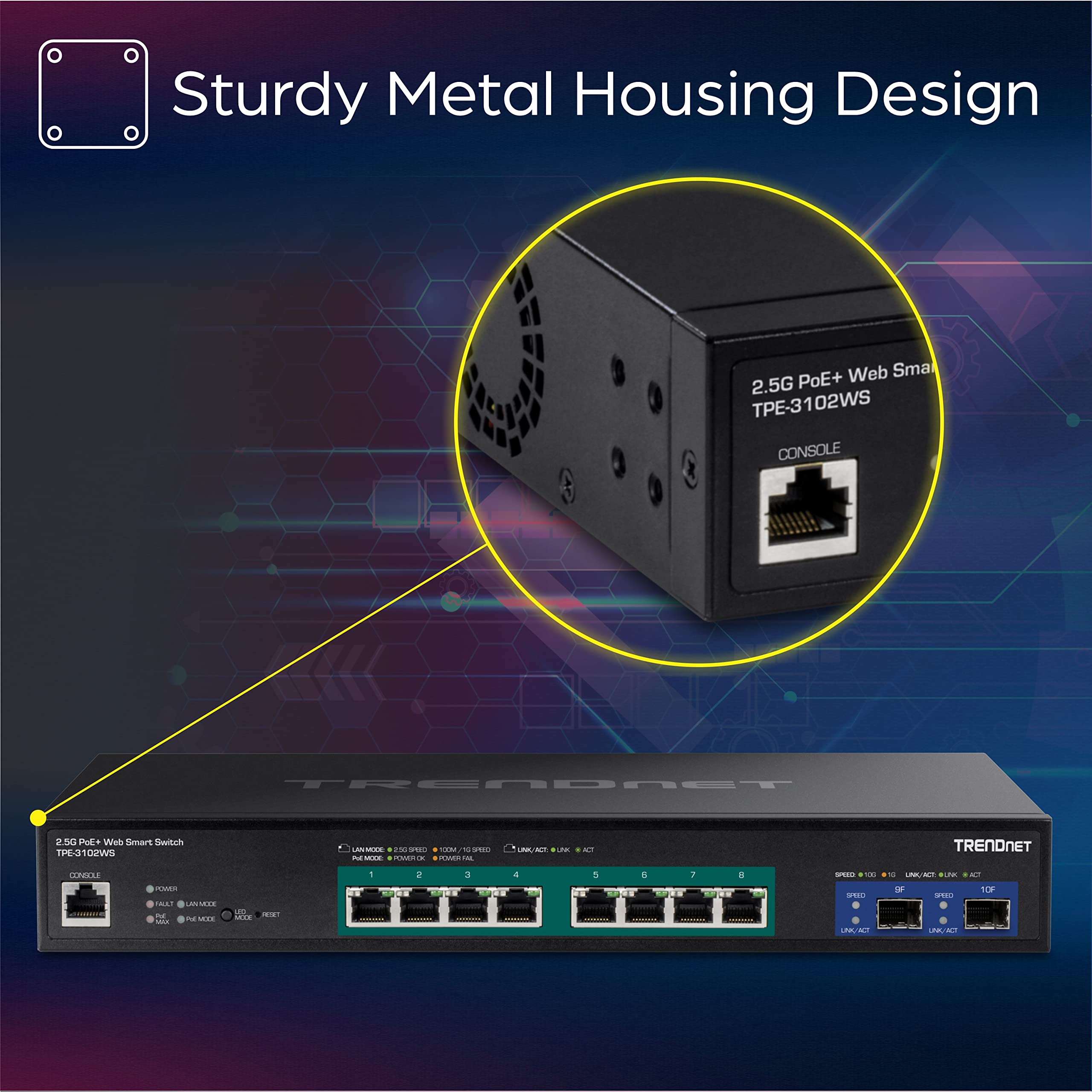 TRENDnet TPE-3102WS 10-Port Multi-Gig Web Smart PoE+ Switch | 8 x 2.5G PoE+ Ports & 2 x 10G SFP+ | Metal Housing Managed Ethernet Switch | Lifetime Protection | Ideal for Office Networks, Surveillance Systems & High-Speed Data Transfer