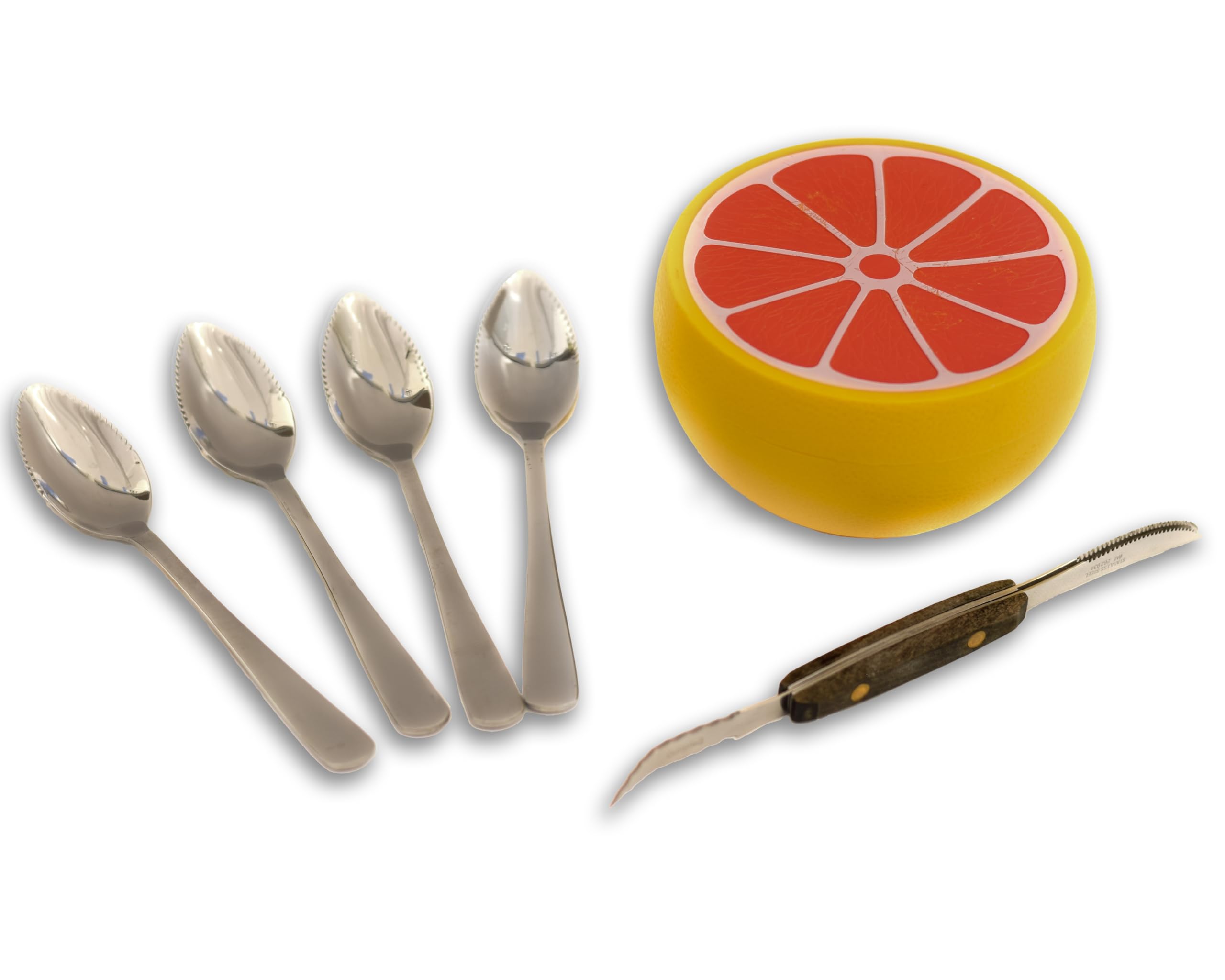 Premium Grapefruit Spoon Set of 4 with Stainless Steel Knife & Storage Keeper - Perfect for Breakfast, Fruit Salad, and Healthy Snacking
