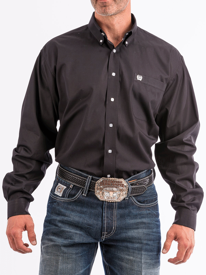 Men's Long Sleeve Western Button Down Shirt - Solid Black Cowboy Style Work Shirt for Ranch, Rodeo & Casual Wear