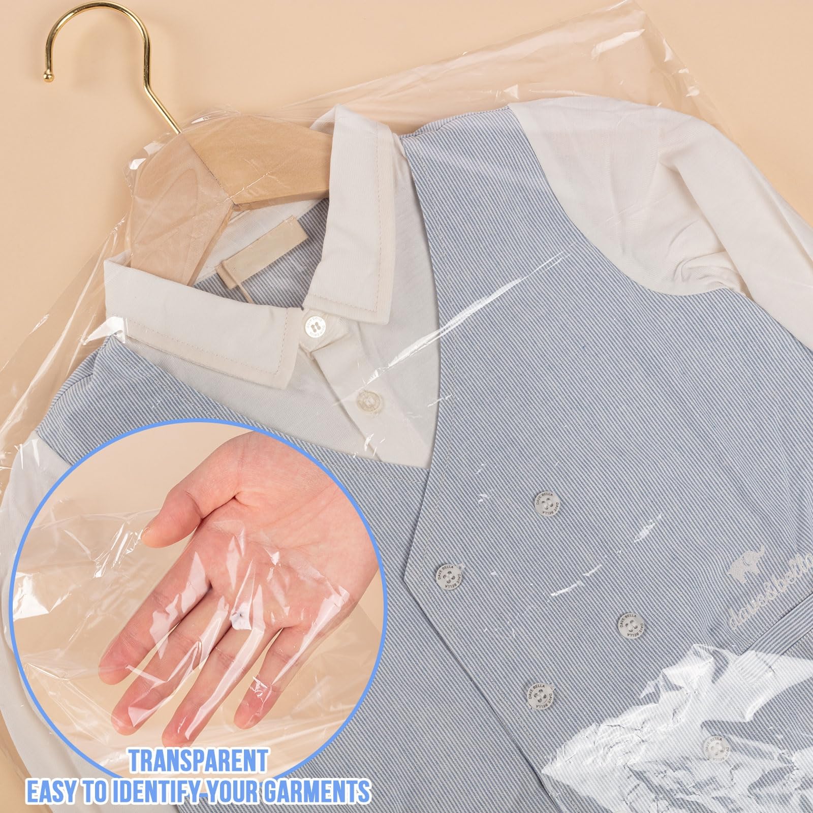 100 Pack Clear Plastic Dry Cleaning Bags for Clothes - 35.4