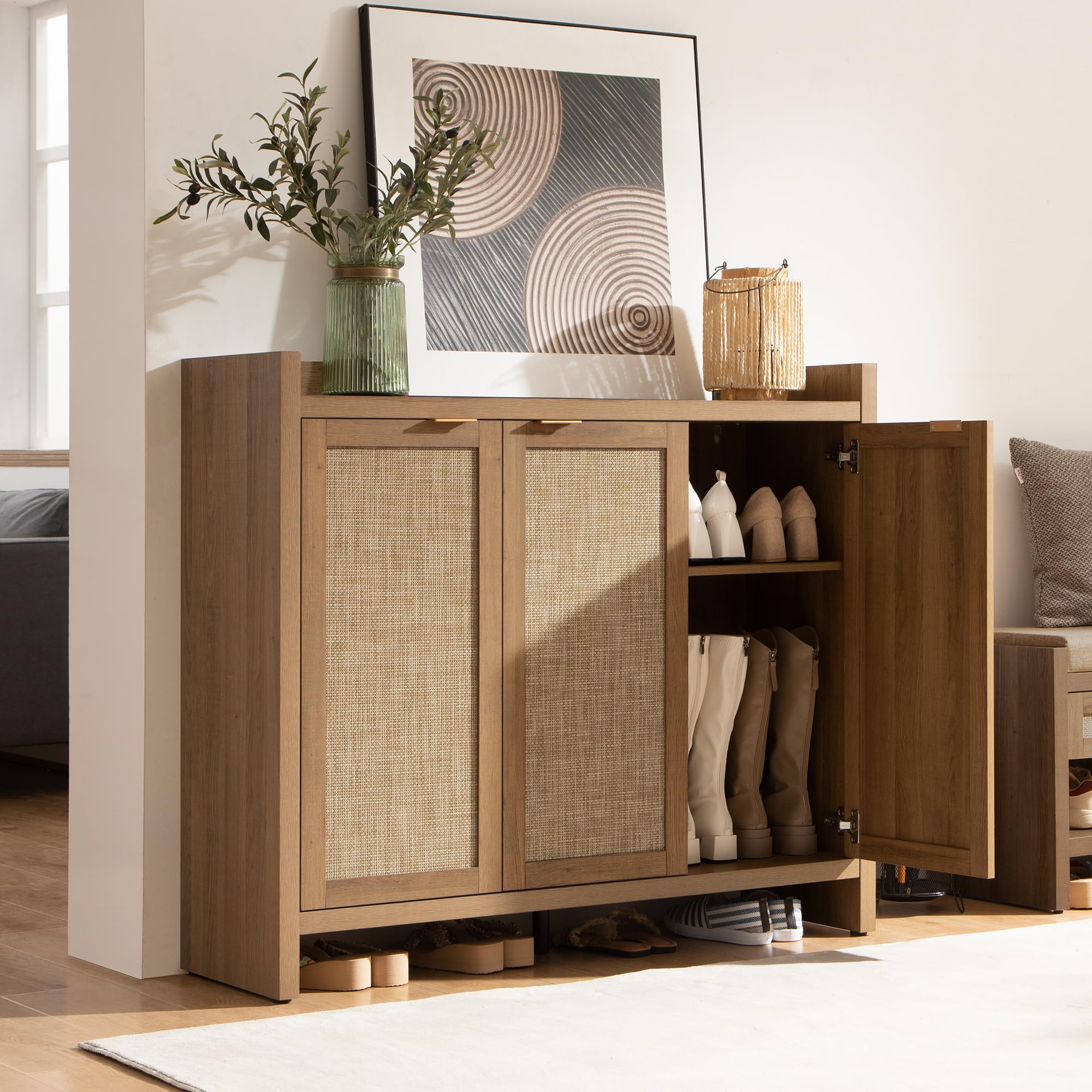 SICOTAS 6-Tier Rattan Shoe Storage Cabinet - Holds 30 Pairs, 41
