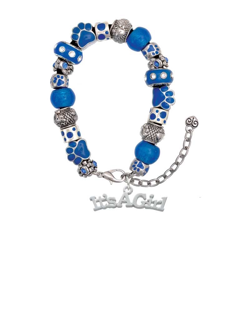 Delight Jewelry Gender Reveal Bracelet - Silvertone Blue Paw Print Bead Charm Bracelet for Baby Shower (7