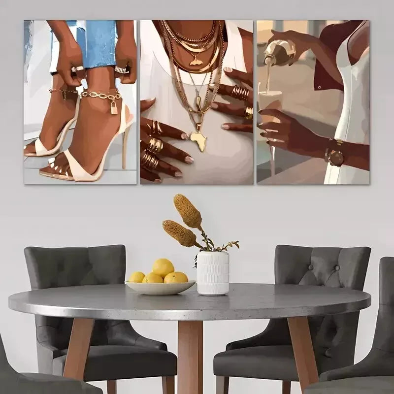 3pcs Fashionable Black Women With Heel Rings Wall Art Set - 50x70cm Framed Canvas Prints - High Quality Australian Made Wall Decor - Perfect for Living Room, Bedroom & Office Decoration