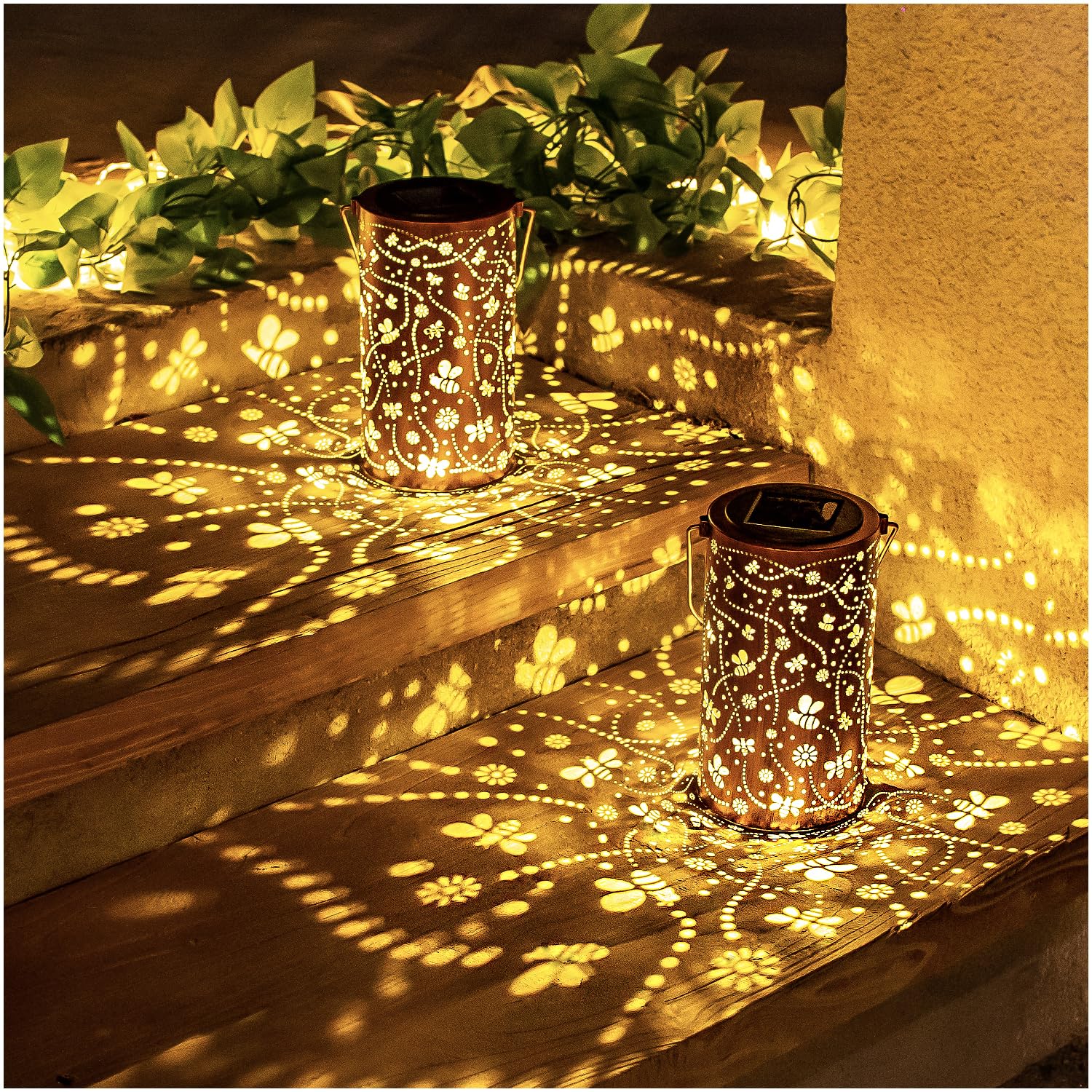 Solar Powered Bee Lanterns - Waterproof Outdoor Hanging LED Lights for Garden, Patio, Yard & Pathway Decor - Unique Metal Bee-Themed Gift for Women & Men - Perfect for Landscape Lighting, Tabletop Displays & Evening Ambiance