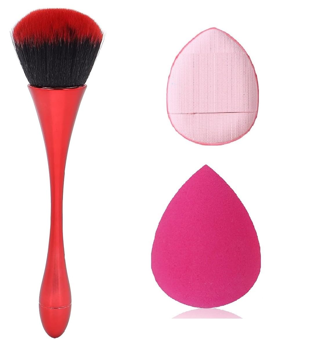 **Professional Facejewel Blend Makeup Sponge Set (3pcs) – Soft Finger Puff for Foundation, Contouring & Blending – Red Makeup Sponges with Dust Brush & Polish Pen – Ideal for Daily Makeup, Travel & Salon Use**