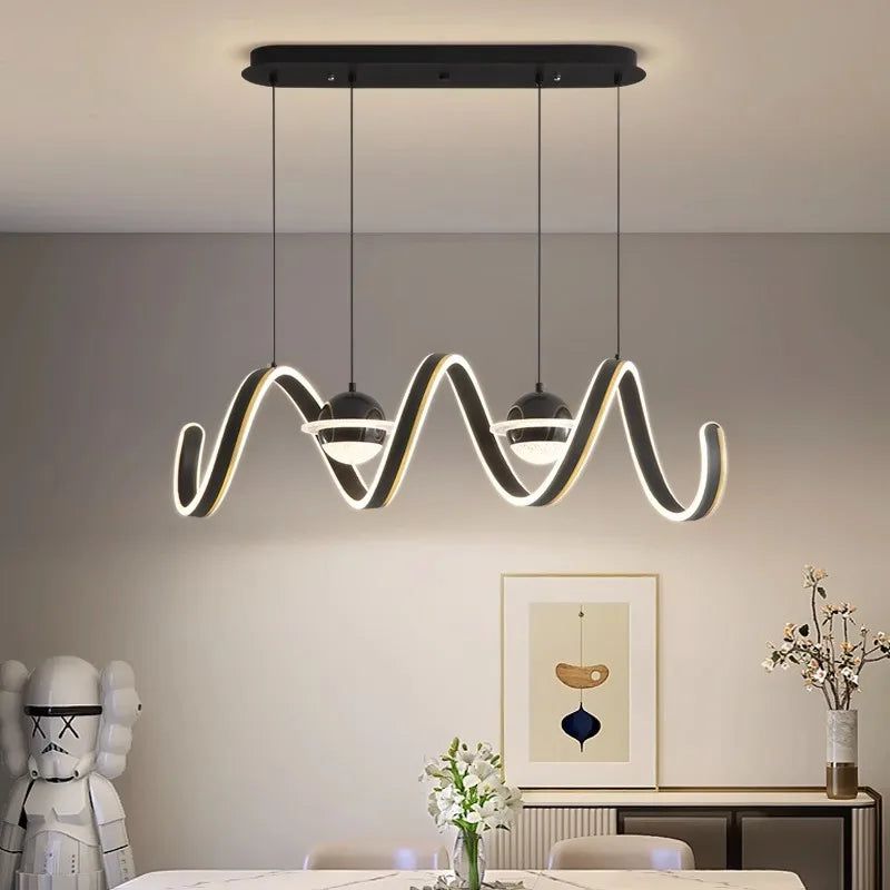 Modern Spiral Rings LED Kitchen Island Chandelier - Dimmable Hanging Light Fixture for Dining Room, Bar, Restaurant & Home Decor