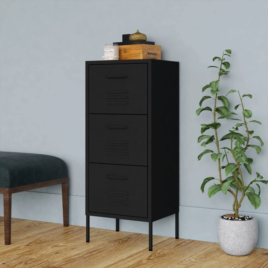 FAMIROSA 3-Drawer Metal Storage Cabinet - Tall Dresser Organizer with 4 Legs for Office & Home - Black | Perfect for Bedroom Closet, Garage Tool Storage & Office Supplies Organization