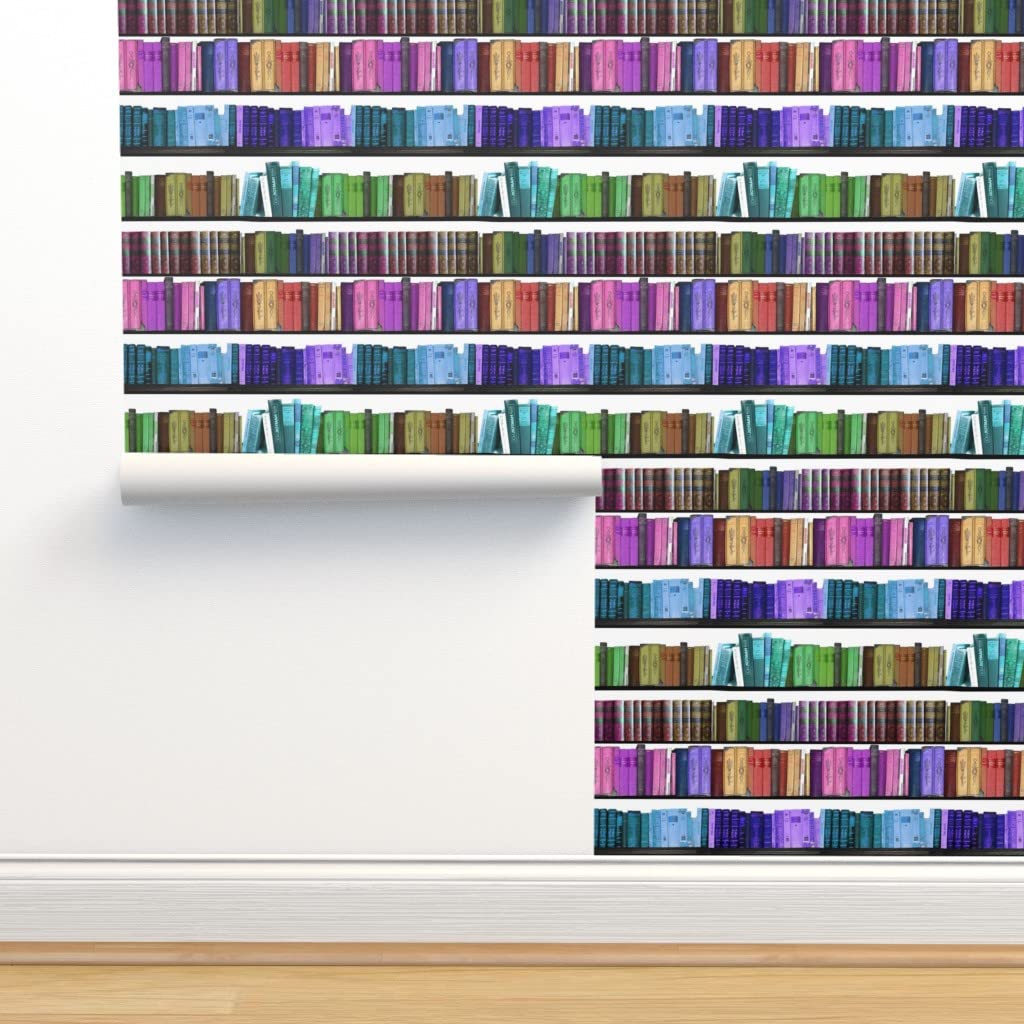 Removable Wallpaper Swatch - Rainbow Bookshelf Design, Colorful Library Pattern, Pre-Pasted Peel & Stick Wallpaper for Home Decor | Perfect for Reading Nooks, Kids' Rooms & Classroom Decor by Spoonflower