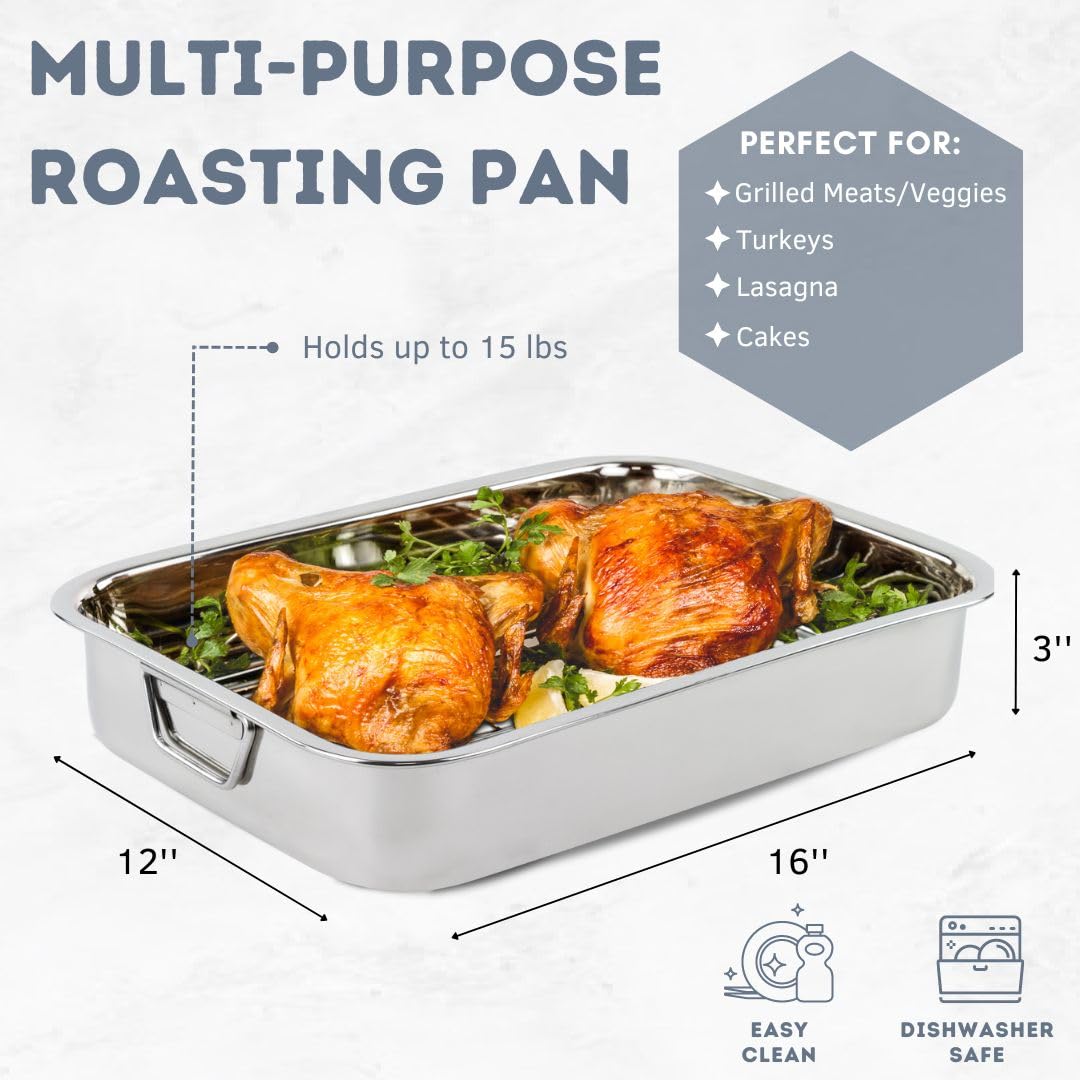 Premium Stainless Steel Lasagna Roasting Pan with Lid - 9x13 Inch Oven Safe Baking Dish for Lasagna, Casseroles & Roasts - Perfect for Family Dinners, Holiday Cooking & Meal Prep