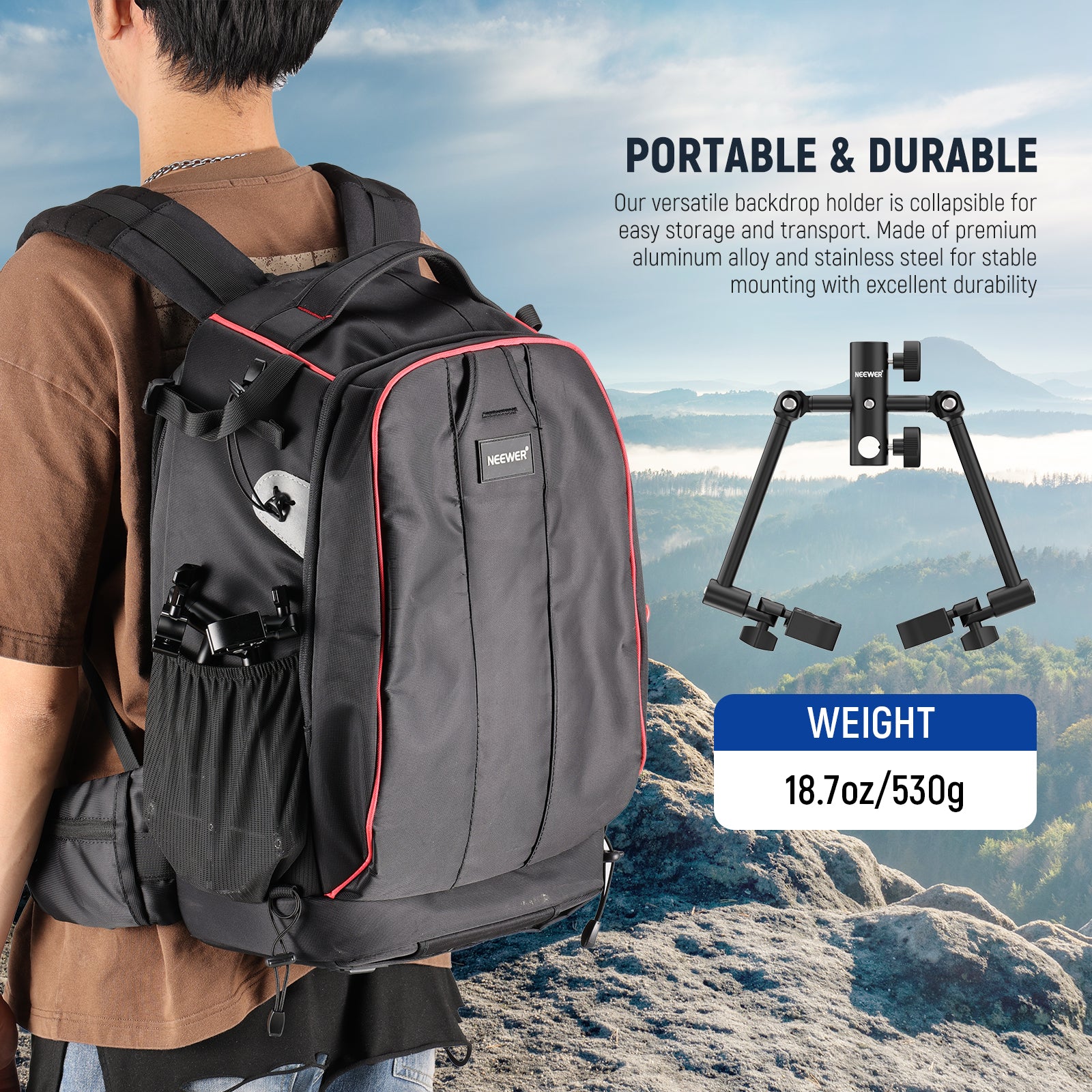 NEEWER CL 05 Portable Collapsible Backdrop Holder Stand - Lightweight Photography Background Support for Studio, YouTube Videos & Live Streaming