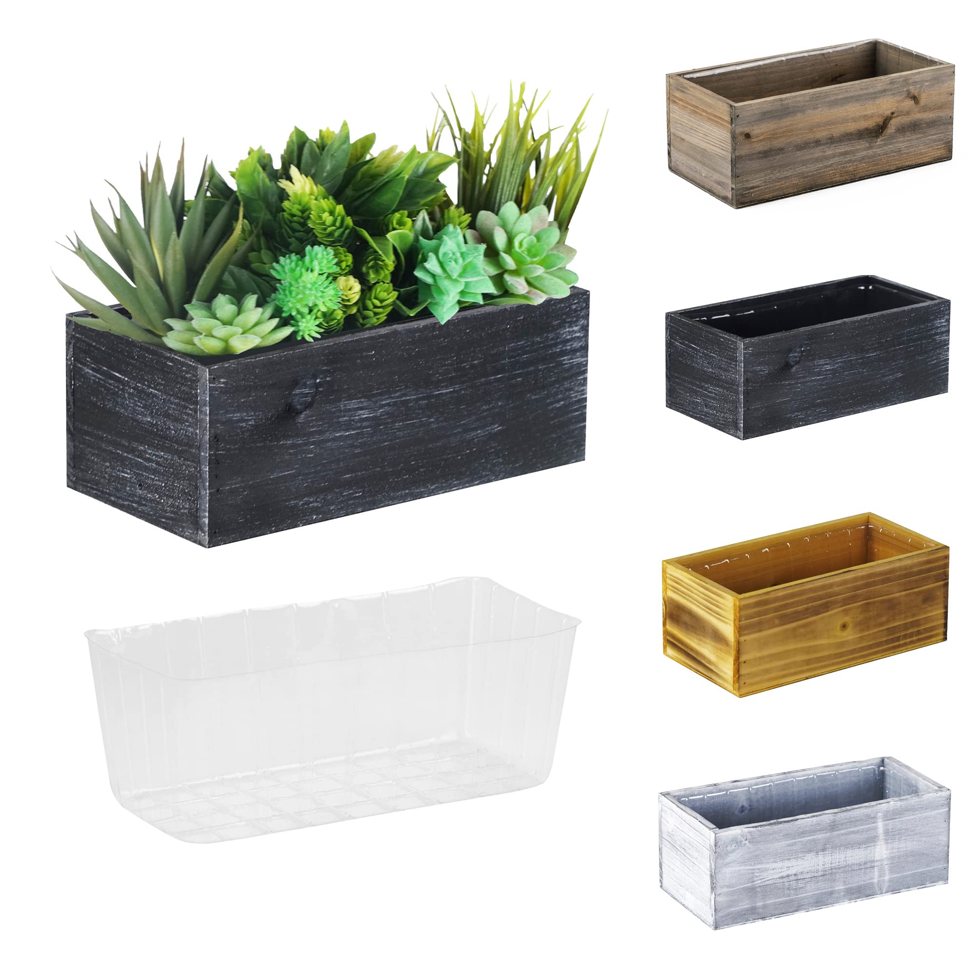 Natural Black Wood Rectangle Planter Box with Removable Plastic Liner - 4