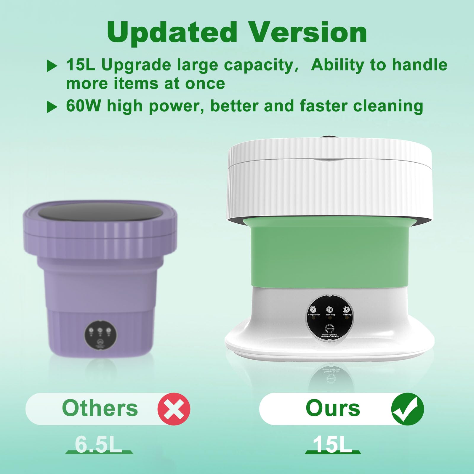 15L Portable Washing Machine with Spin Dryer - Foldable Mini Washer for Travel, Dorm, Apartment & RV - Compact Laundry Solution for Baby Clothes, Underwear & Socks - Perfect Green Space-Saving Washing Machine for Small Spaces & Camping