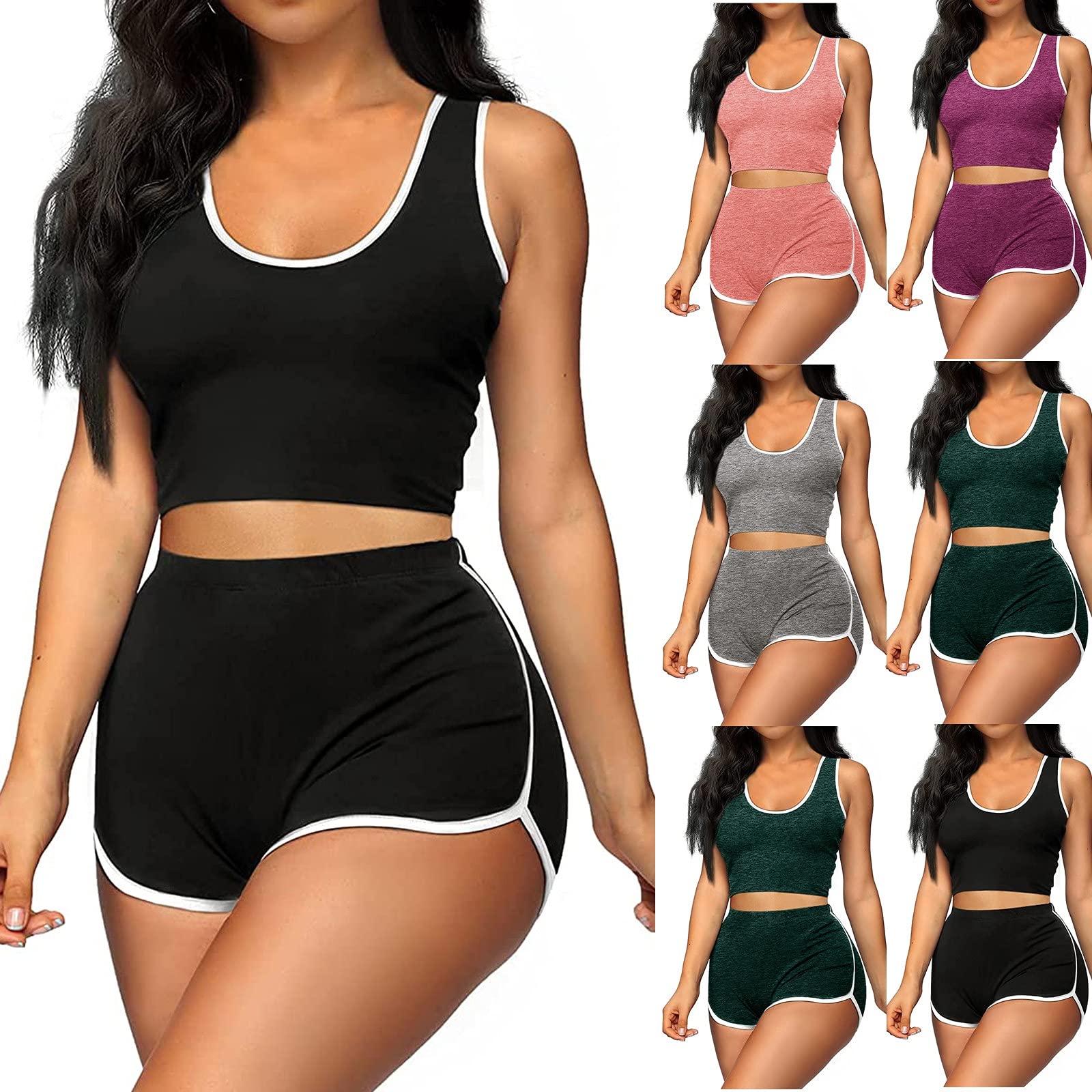 Balakie Women's 2 Piece Outfits - Sexy Sleeveless Crop Top & Shorts Set, Activewear Tracksuit for Gym, Yoga, Running & Summer Fashion