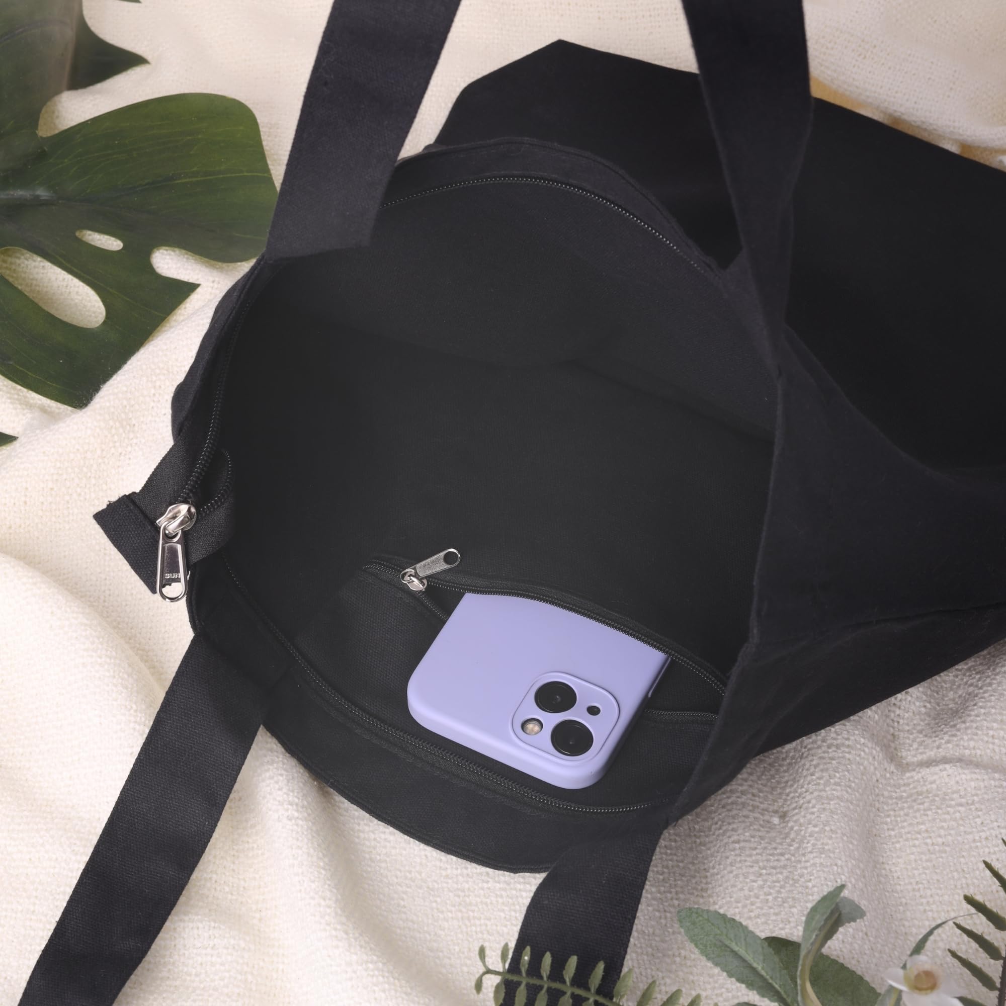 Premium Canvas Tote Bag for Women with Zipper Closure & Inner Pockets - Stylish Reusable Shopping Bag for Work, Travel, Gym & Everyday Carry (Doodle Brand)