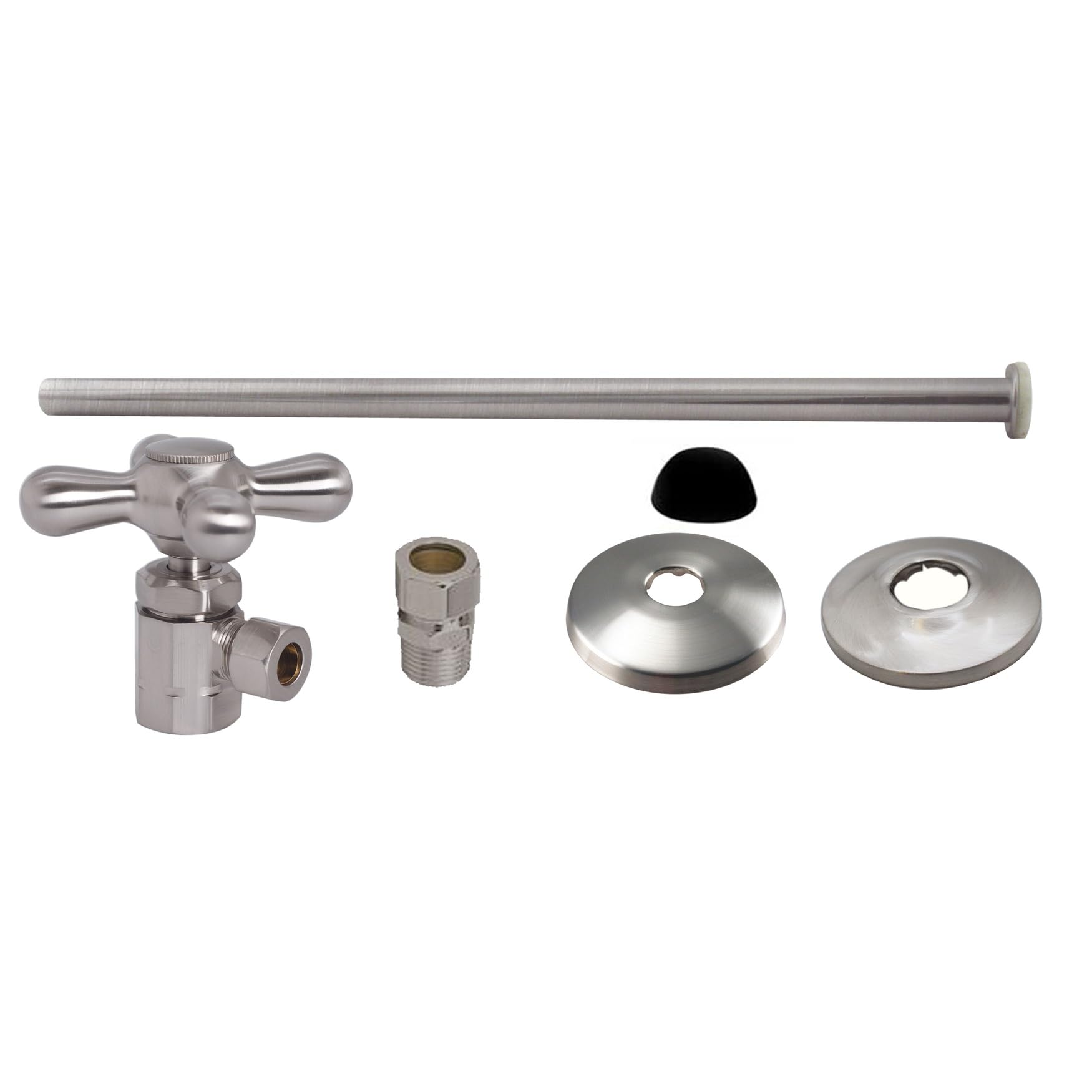 Westbrass D1812T-07 Toilet Tank Supply Kit with Cross Handle Angle Stop & Flat Head Riser - Satin Nickel Finish for Bathroom Plumbing Repair & Installation