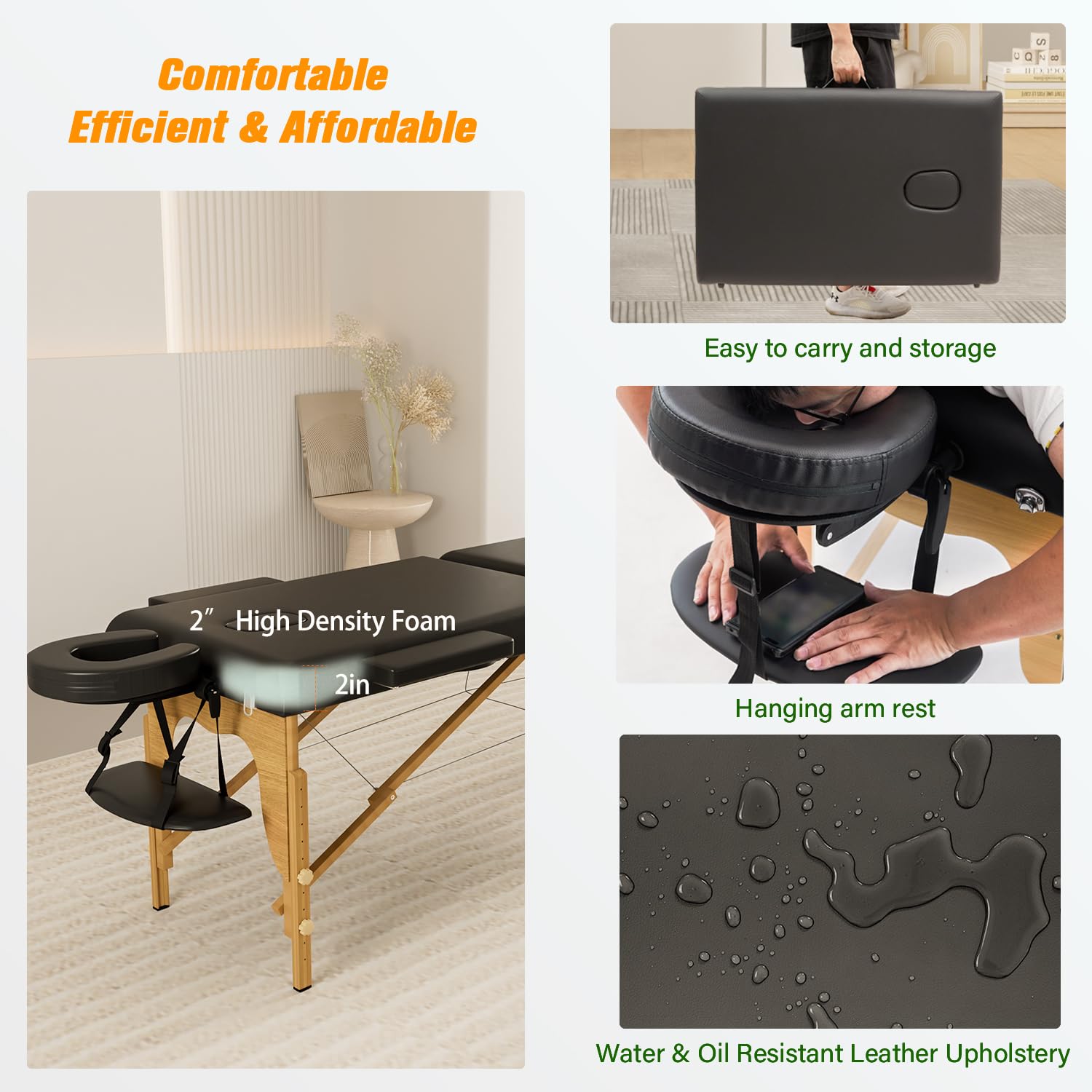 Portable Massage Table with Neck Stretcher - 84 Inch Foldable Adjustable Massage Bed for Facial, Tattoo & Lash Extensions - Sturdy Wood Frame Beauty Table for Professionals (Black) - Perfect for Spa, Salon & Home Use